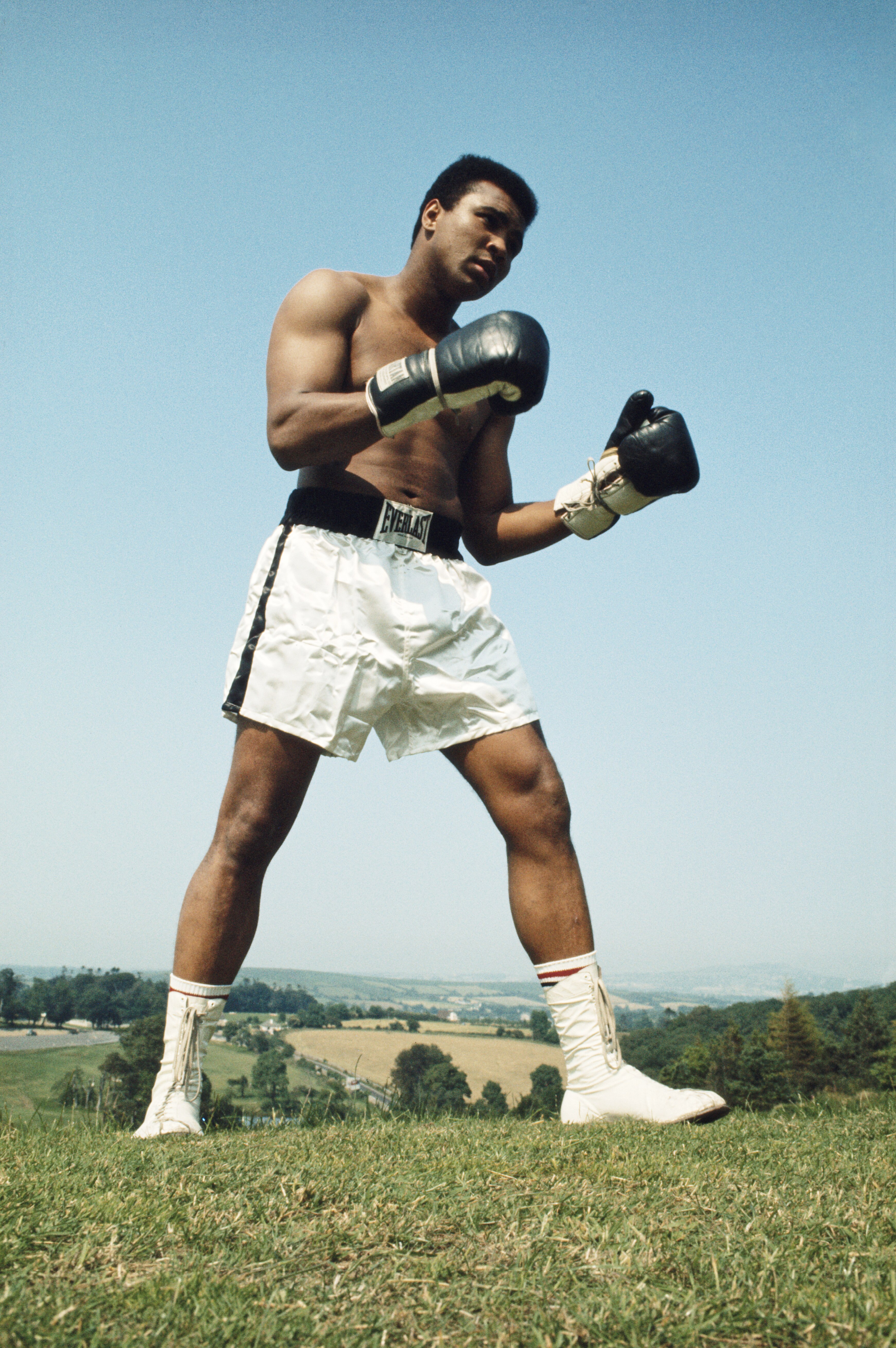Muhammad Ali during training on 10 July 1972 for his fight with Al 'Blue' Lewis held at Croke Park in Dublin, Republic of Ireland. (Photo by Don Morley/Getty Images)