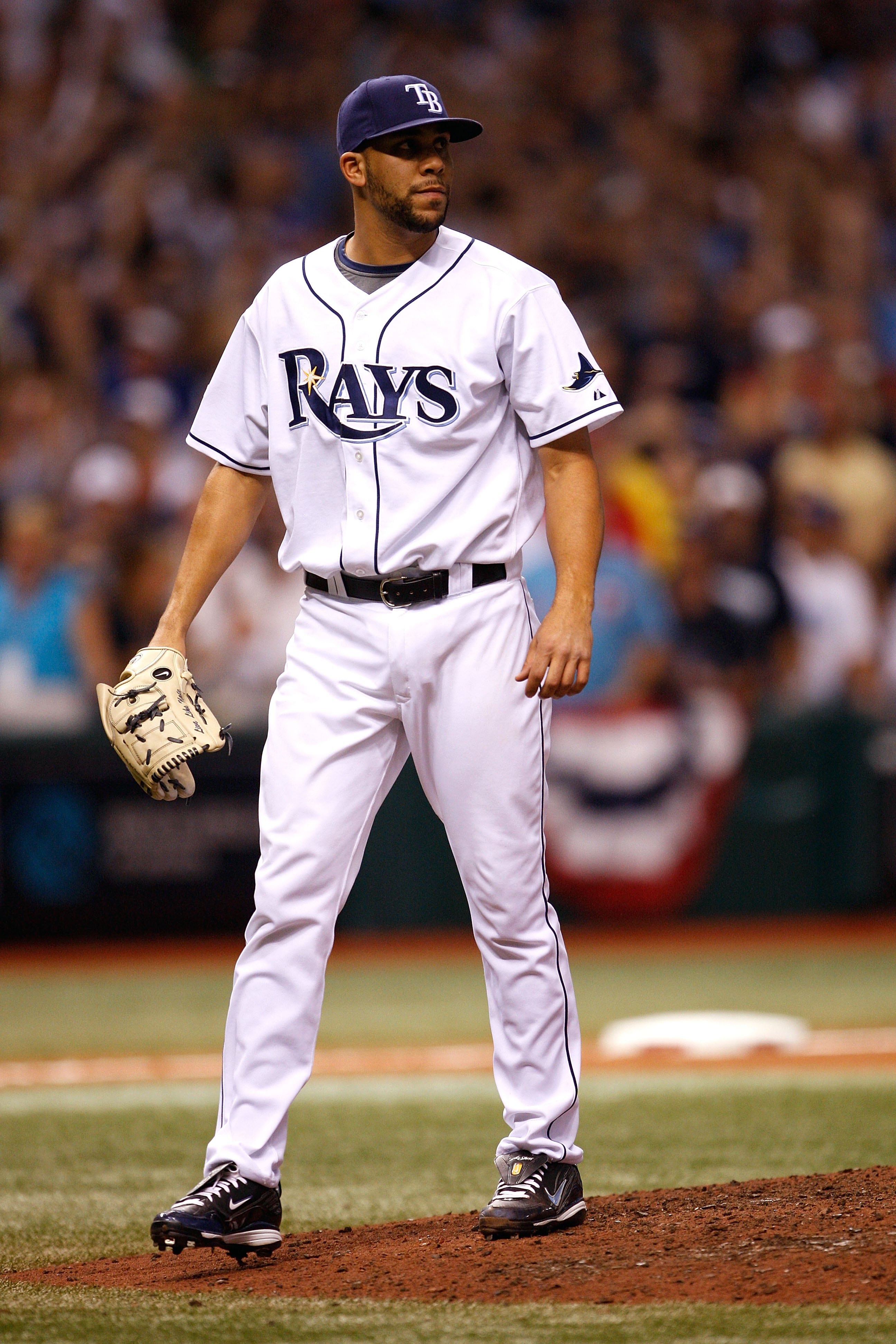 ST PETERSBURG, FL - OCTOBER 23:  David Price #14 of the Tampa Bay Rays stands on the field against the Philadelphia Phillies during game two of the 2008 MLB World Series on October 23, 2008 at Tropicana Field in St. Petersburg, Florida. The Rays won 4-2.