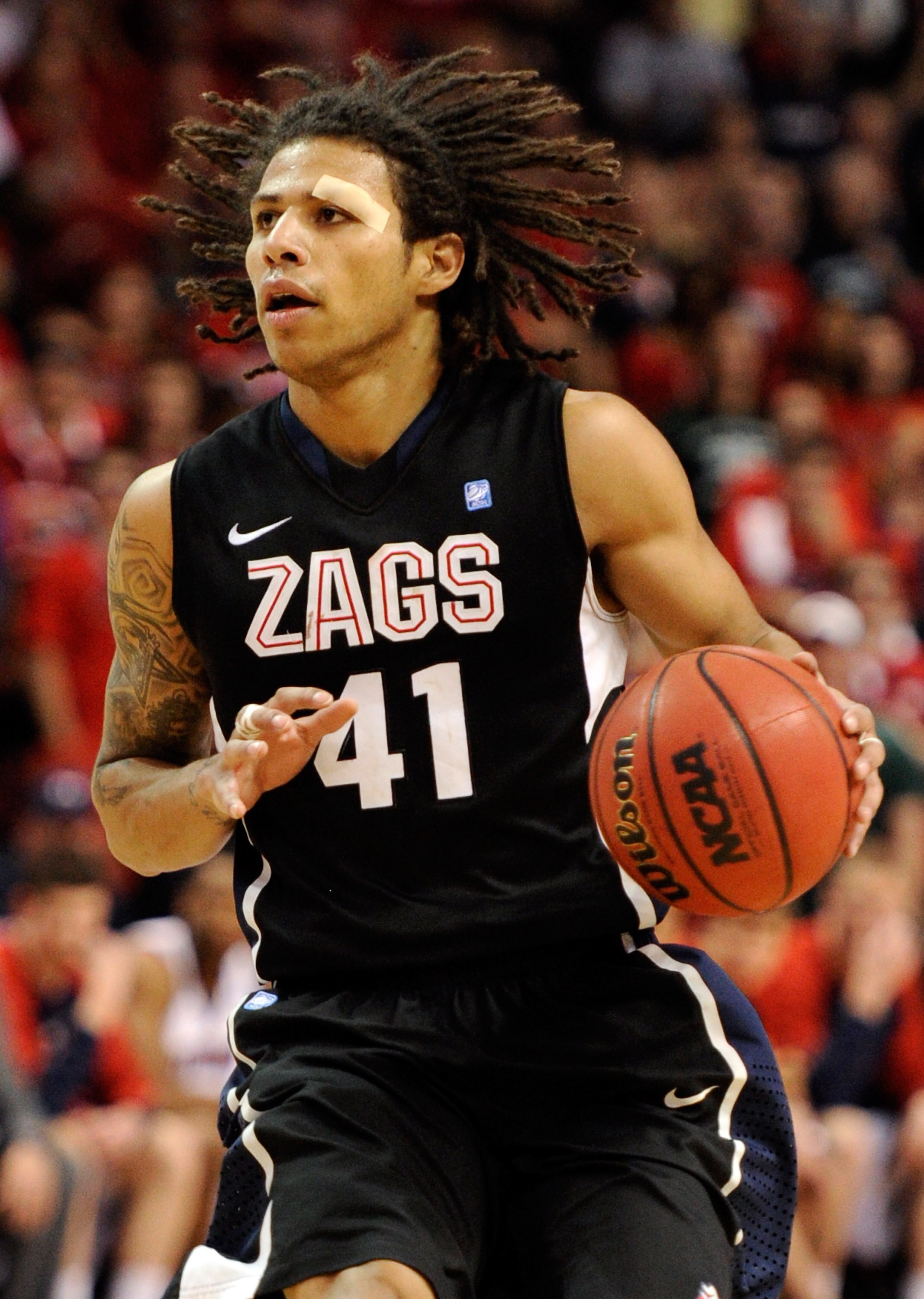 LAS VEGAS, NV - MARCH 07:  Steven  Gray #41 of the Gonzaga Bulldogs brings the ball up the court against the Saint Mary's Gaels during the championship game of the Zappos.com West Coast Conference Basketball tournament at the Orleans Arena March 7, 2011 i