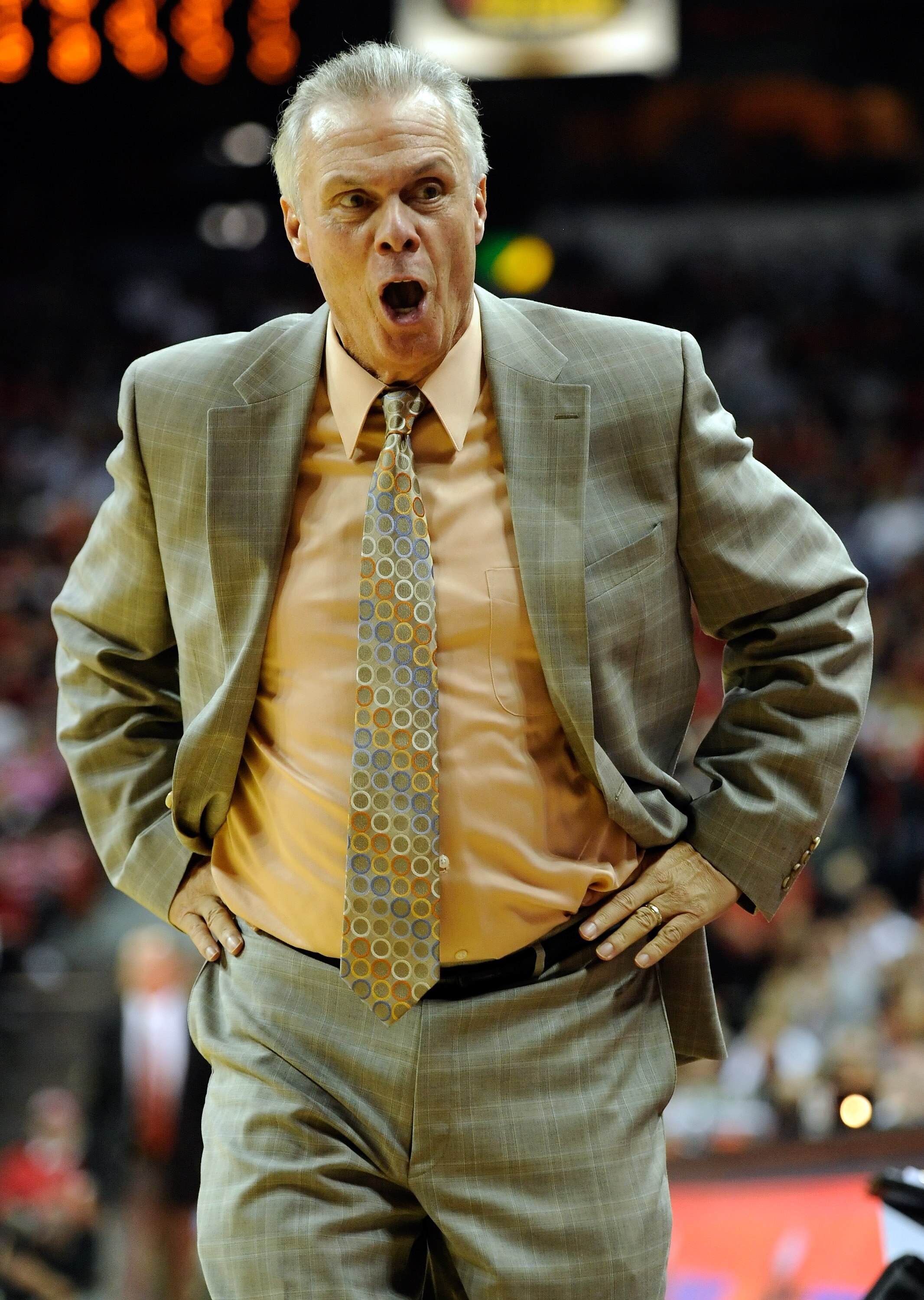 LAS VEGAS - NOVEMBER 20:  Head coach Bo Ryan of the Wisconsin Badgers reacts during a game against the UNLV Rebels at the Thomas & Mack Center November 20, 2010 in Las Vegas, Nevada. UNLV won 68-65.  (Photo by Ethan Miller/Getty Images)