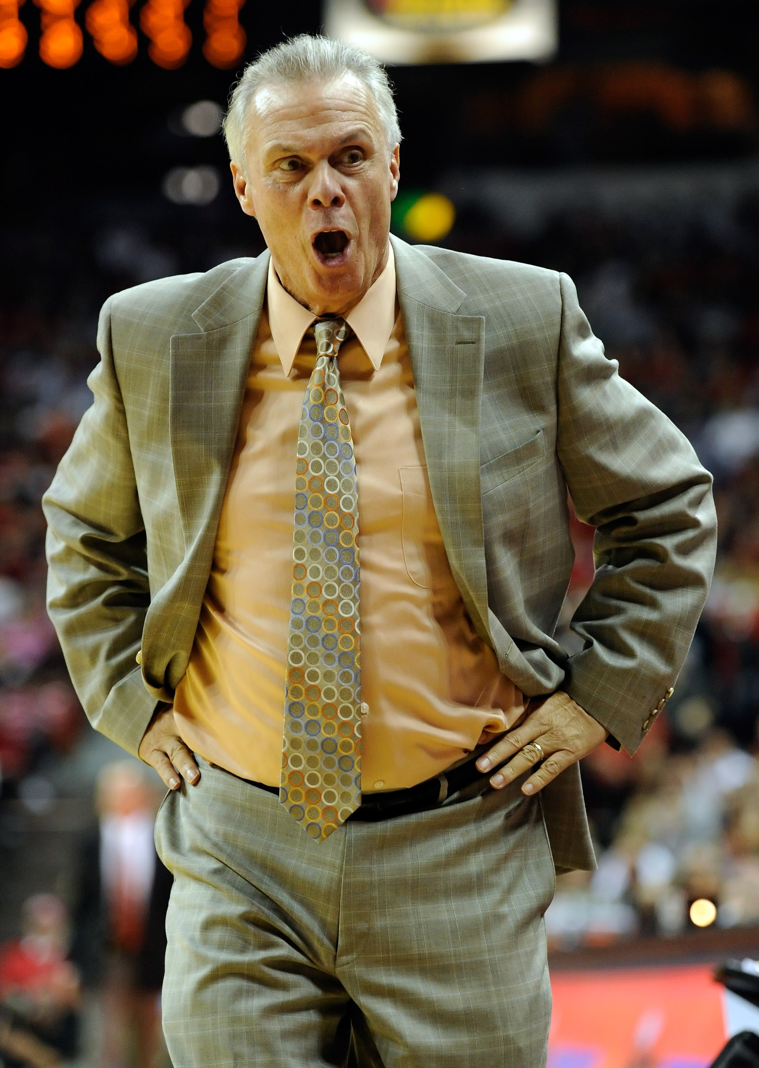 LAS VEGAS - NOVEMBER 20:  Head coach Bo Ryan of the Wisconsin Badgers reacts during a game against the UNLV Rebels at the Thomas & Mack Center November 20, 2010 in Las Vegas, Nevada. UNLV won 68-65.  (Photo by Ethan Miller/Getty Images)
