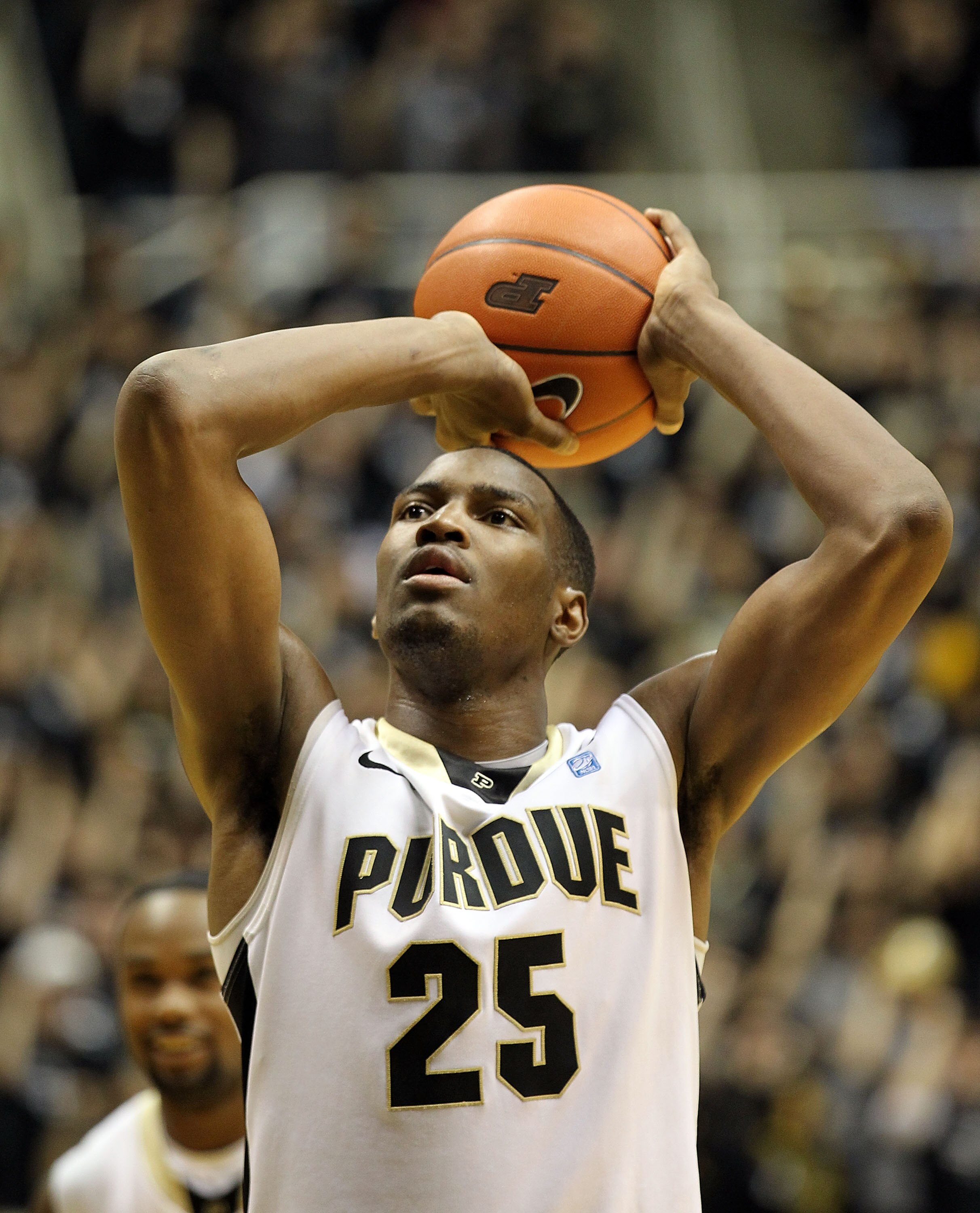 WEST LAFAYETTE, IN - JANUARY 09:  JaJuan Johnson #25 of the Purdue Boilermakers shoots the ball during the Big Ten Conference game against the Iowa Hawkeyes at Mackey Arena on January 9, 2011 in West Lafayette, Indiana.  Purdue won 75-52.  (Photo by Andy