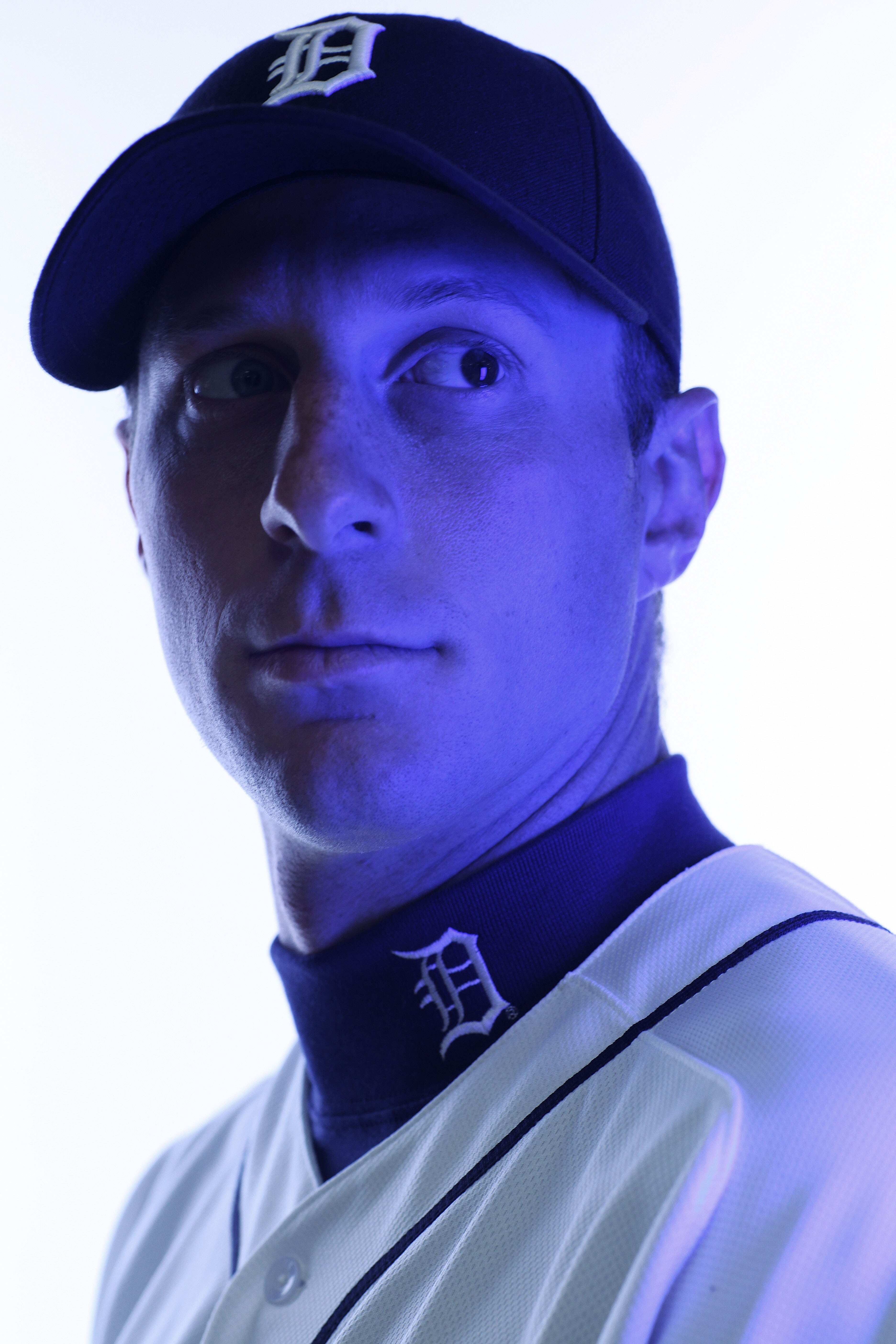 LAKELAND, FL - FEBRUARY 21:  (EDITORS NOTE: Image was shot with a colored gel on lights) Max Scherzer #37 of the Detroit Tigers poses for a portrait during Photo Day on February 21, 2011 at Joker Marchant Stadium in Lakeland, Florida.  (Photo by Nick Laha