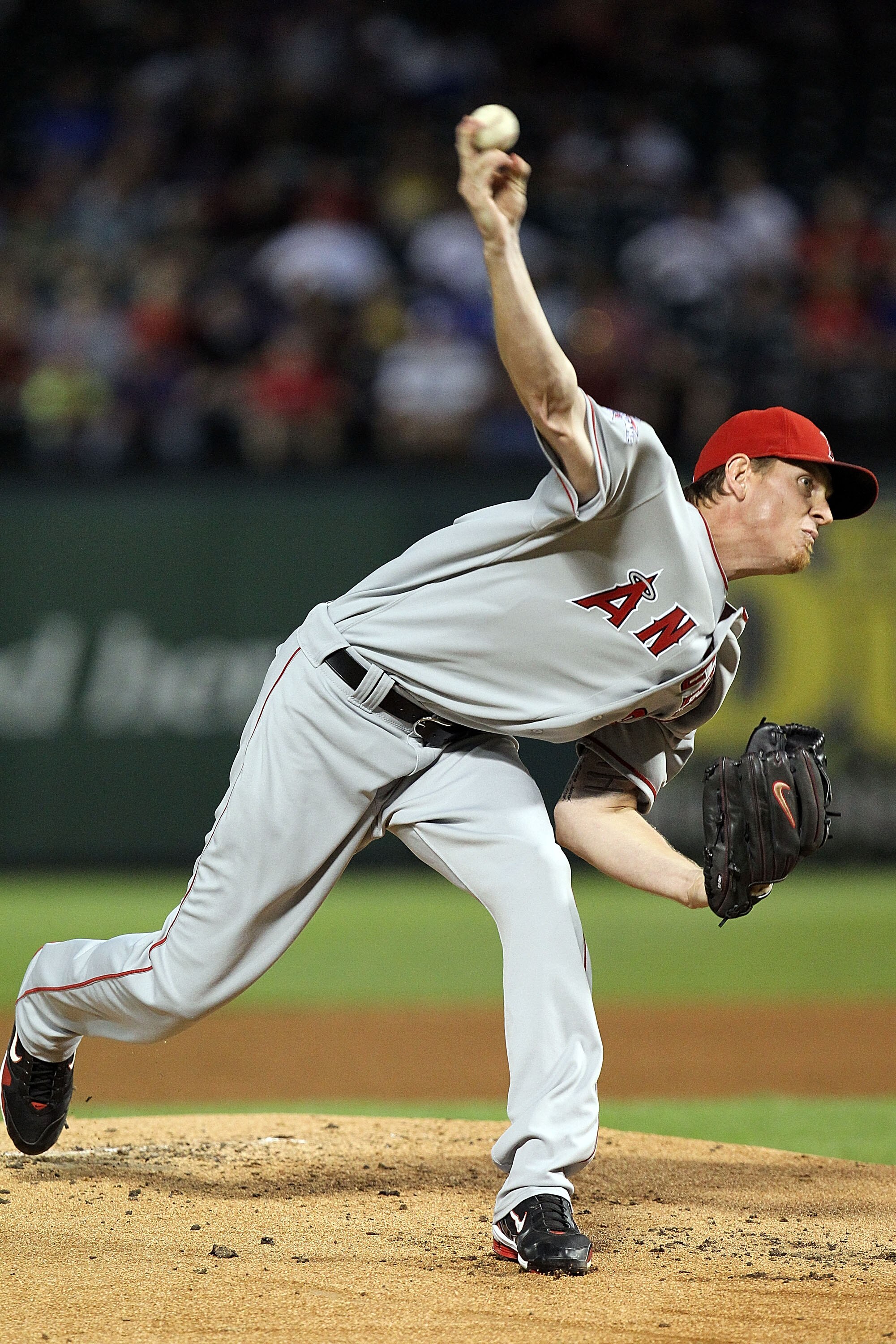 ARLINGTON, TX - OCTOBER 01:  Pitcher Jered Weaver #36 of the Los Angeles Angels of Anaheim throws against the Texas Rangers at Rangers Ballpark in Arlington on October 1, 2010 in Arlington, Texas.  (Photo by Ronald Martinez/Getty Images)