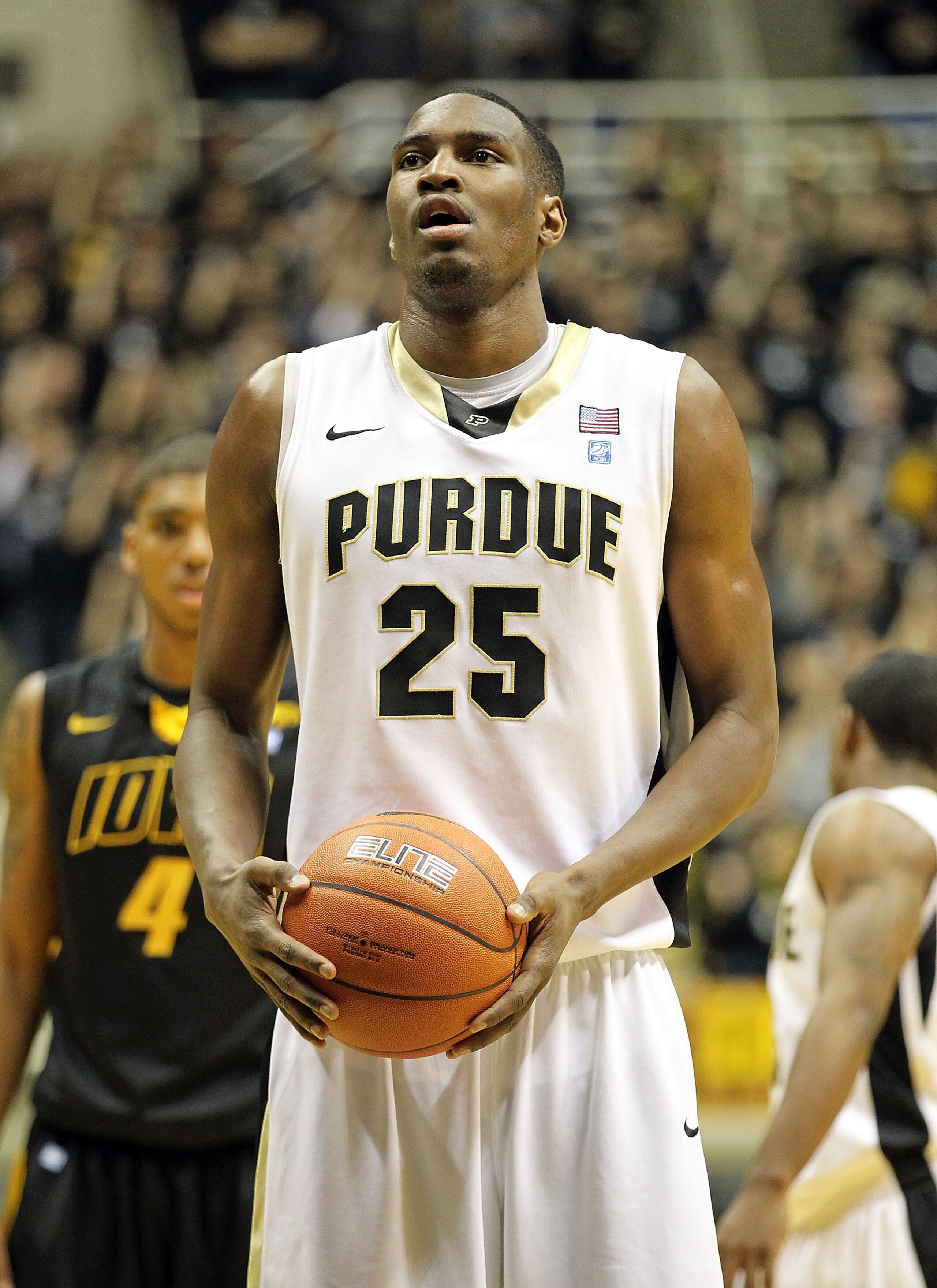 WEST LAFAYETTE, IN - JANUARY 09:  JaJuan Johnson #25 of the Purdue Boilermakers shoots the ball during the Big Ten Conference game against the Iowa Hawkeyes at Mackey Arena on January 9, 2011 in West Lafayette, Indiana.  Purdue won 75-52.  (Photo by Andy
