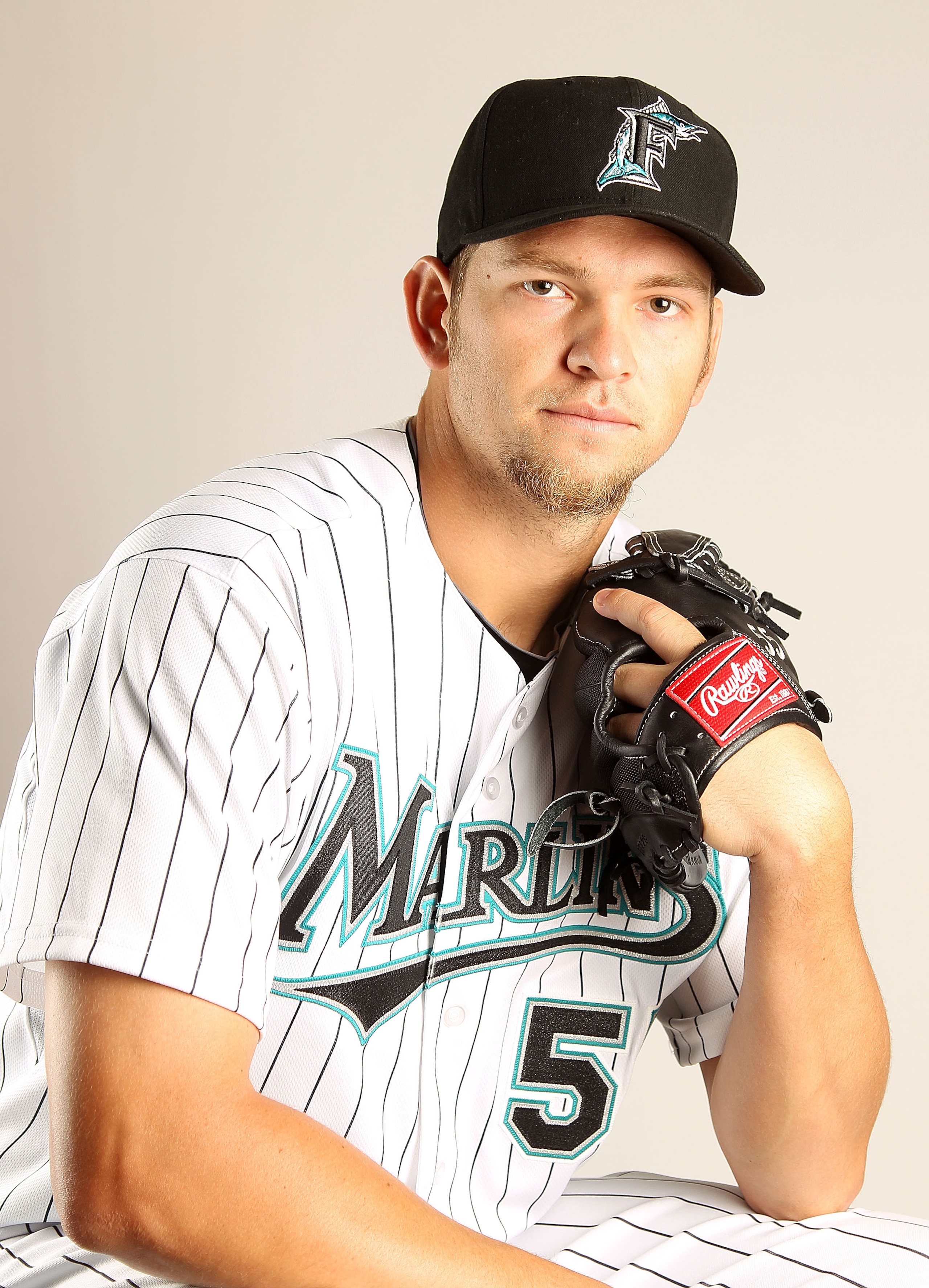 JUPITER, FL - FEBRUARY 23:  Josh Johnson #55 of the Florida Marlins during Photo Day at Roger Dean Stadium on February 23, 2011 in Jupiter, Florida.  (Photo by Mike Ehrmann/Getty Images)