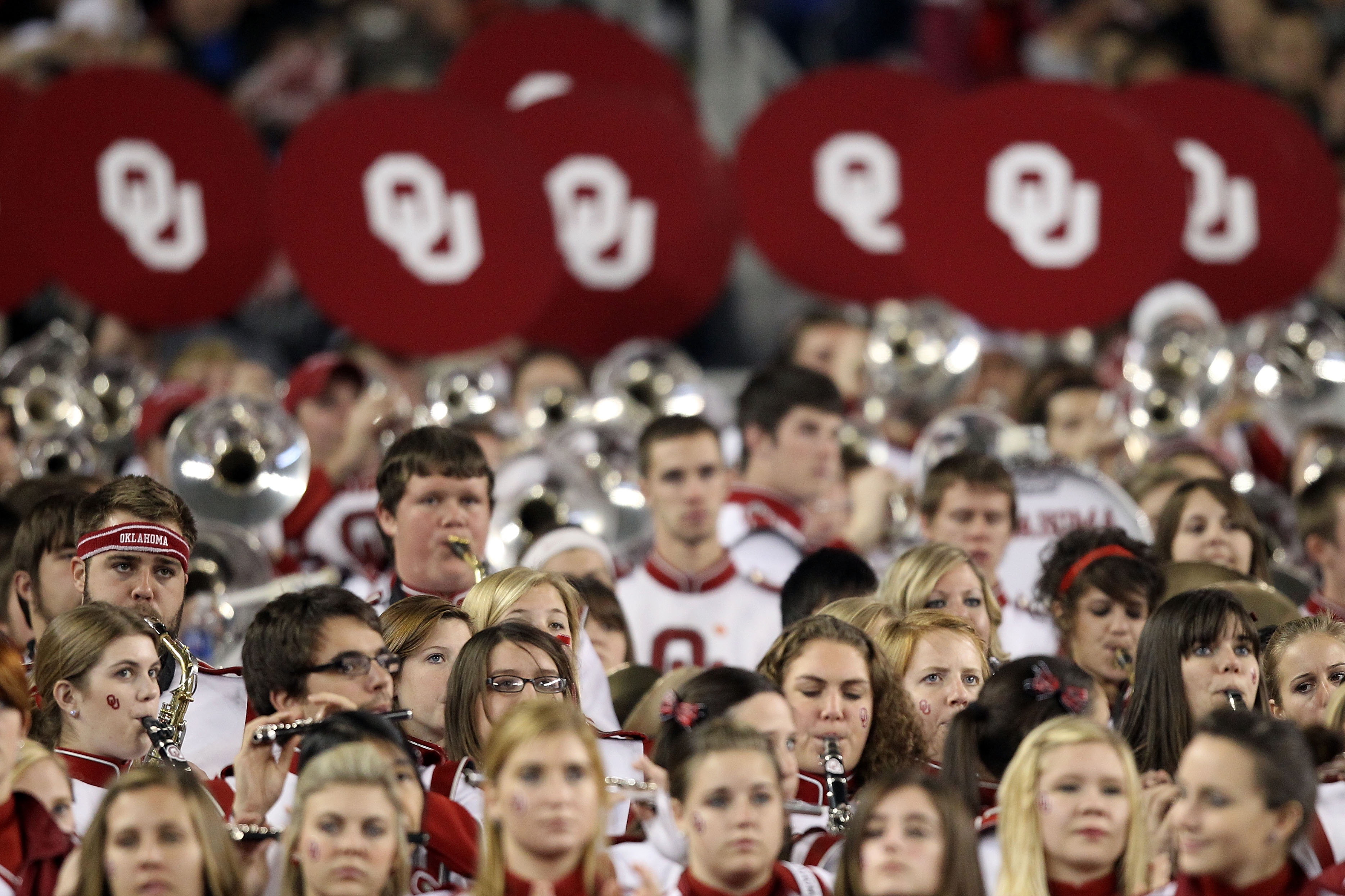 GLENDALE, AZ - JANUARY 01:  The Oklahoma Sooners band plays before the football team takes on the Connecticut Huskies in the Tostitos Fiesta Bowl at the Universtity of Phoenix Stadium on January 1, 2011 in Glendale, Arizona.  (Photo by Christian Petersen/
