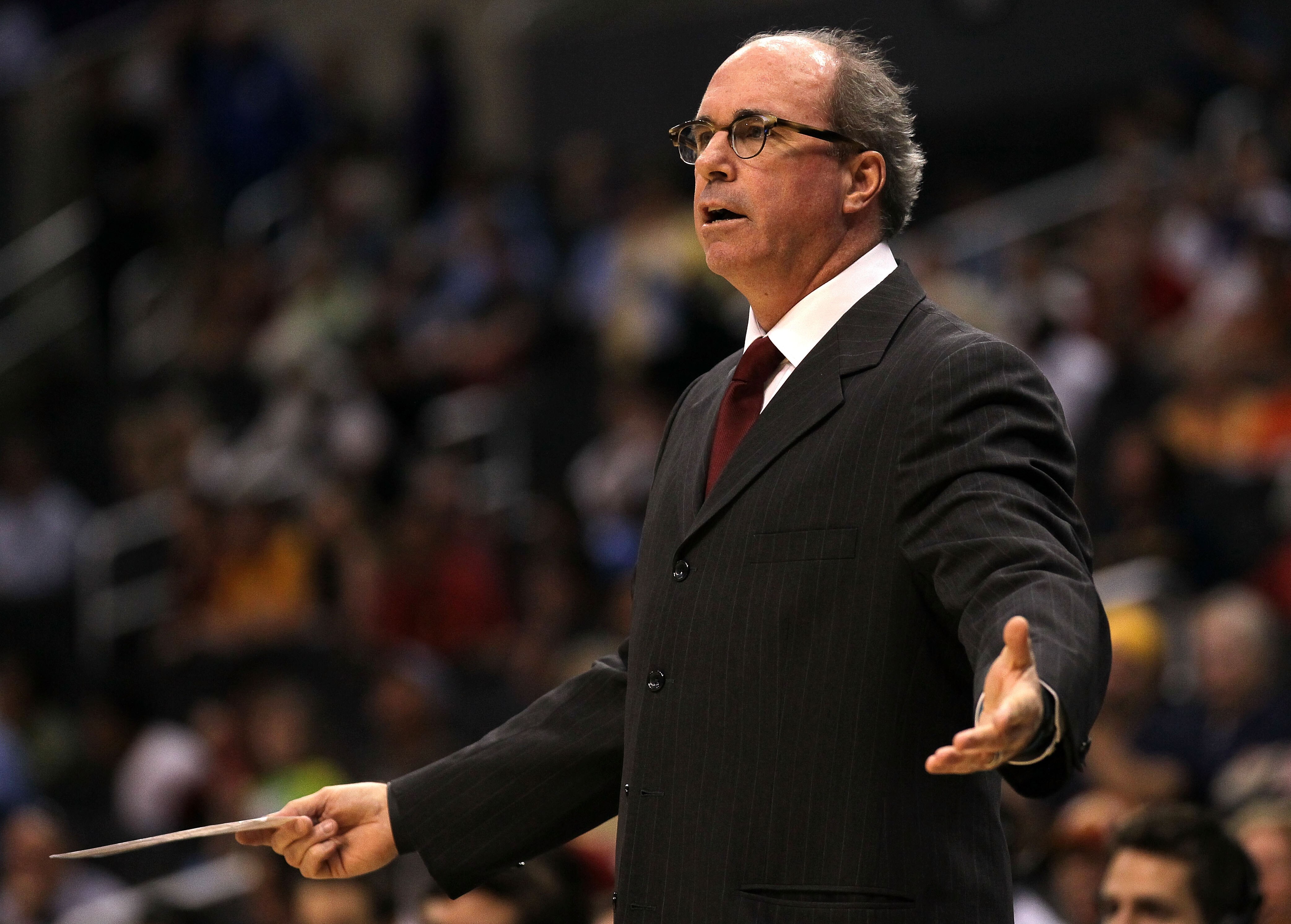 LOS ANGELES, CA - MARCH 10:  Head coach Kevin O'Neill of the USC Trojans reacts in the first half while taking on the California Golden Bears in the quarterfinals of the 2011 Pacific Life Pac-10 Men's Basketball Tournament at Staples Center on March 10, 2