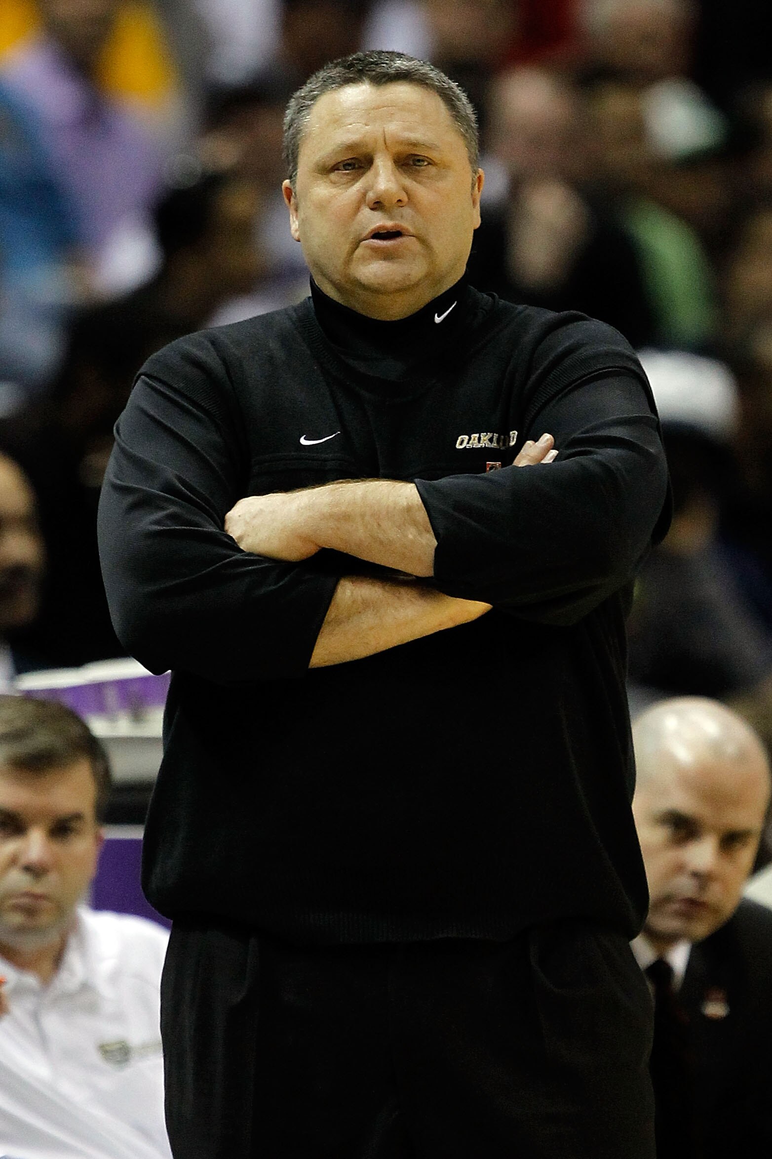 MILWAUKEE - MARCH 19:  Head coach Greg Kampe of the Oakland Golden Grizzlies looks on in the first half against the Pittsburgh Panthers during the first round of the 2010 NCAA men's basketball tournament at the Bradley Center on March 19, 2010 in Milwauke
