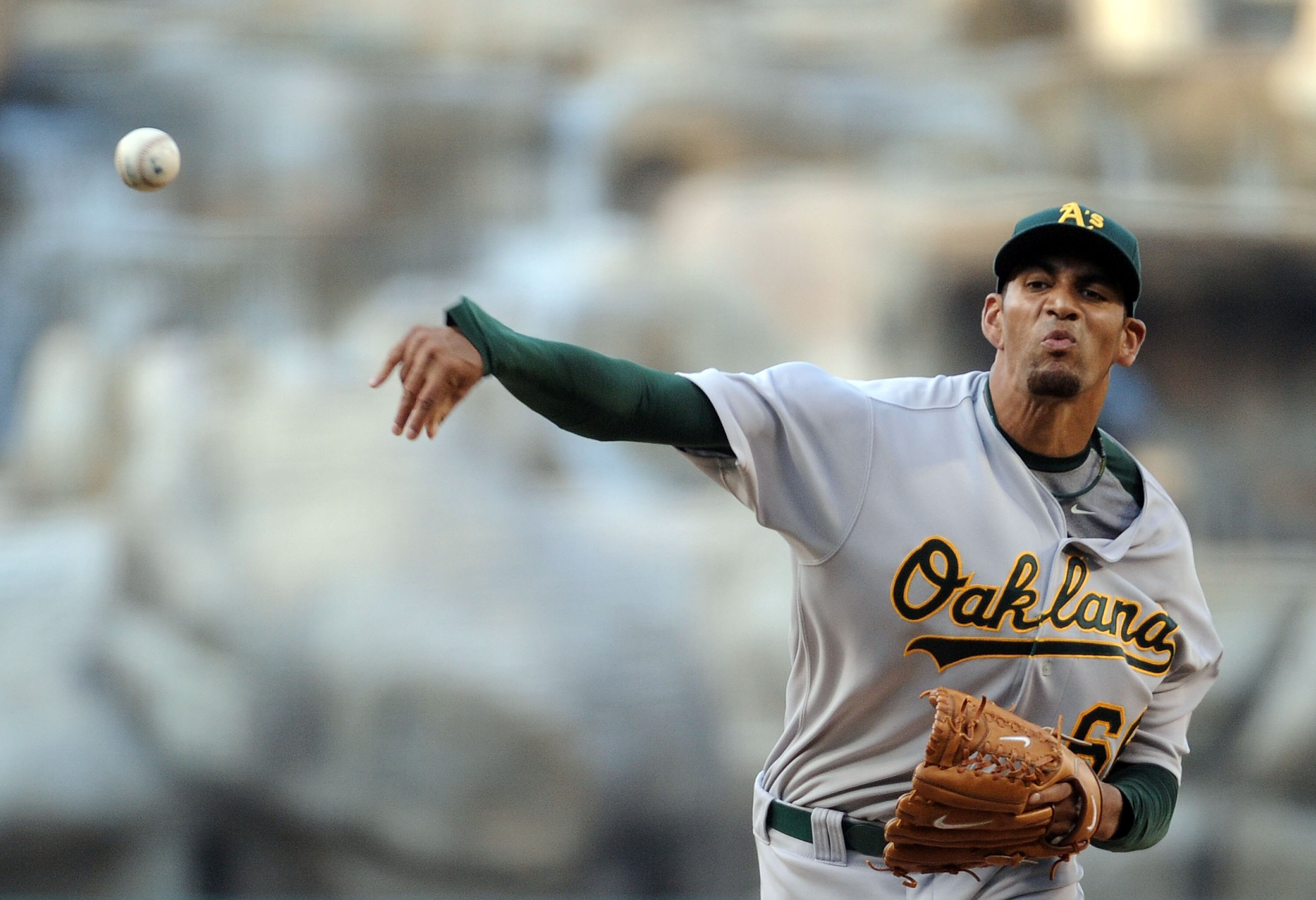 ANAHEIM, CA - MAY 15:  Tyson Ross #66 of the Oakland Athletics pitches against the Los Angeles Angels during the first inning at Angels Stadium on May 15, 2010 in Anaheim, California.  (Photo by Harry How/Getty Images)