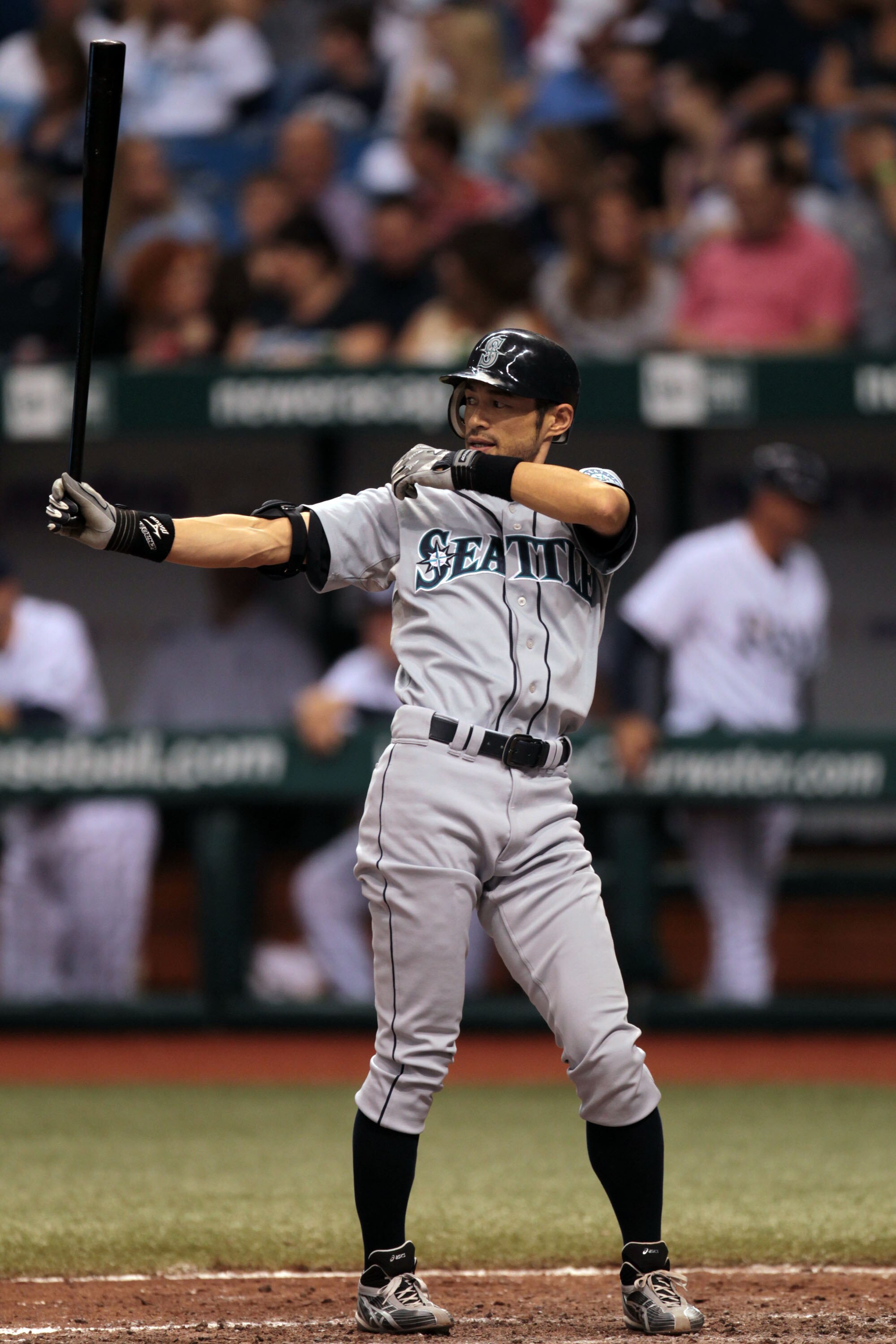 ST PETERSBURG, FL - SEPTEMBER 25: Ichiro Suzuki #51 of the Seattle Mariners steps into the batting box against the Tampa Bay Rays at Tropicana Field on September 25, 2010 in St. Petersburg, Florida. (Photo by Eliot J. Schechter/Getty Images)