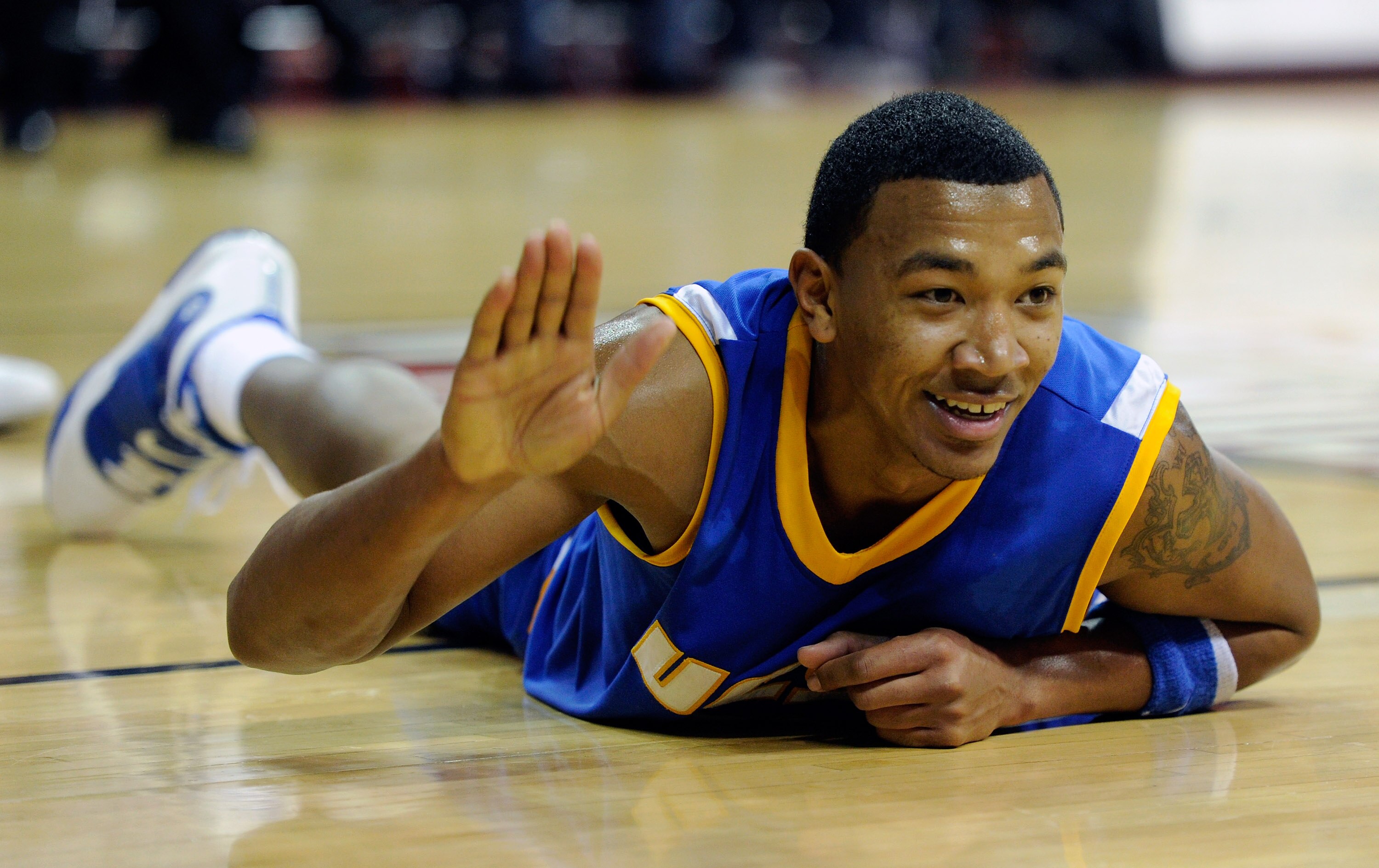 LAS VEGAS, NV - DECEMBER 15: Orlando Johnson #33 of the UC Santa Barbara Gauchos smacks the court after he was fouled during a game against the UNLV Rebels at the Thomas & Mack Center December 15, 2010 in Las Vegas, Nevada. UC Santa Barbara won 68-62. ( LAS VEGAS, NV - DECEMBER 15: Orlando Johnson #33 of the UC Santa Barbara Gauchos smacks the court after he was fouled during a game against the UNLV Rebels at the Thomas & Mack Center December 15, 2010 in Las Vegas, Nevada. UC Santa Barbara won 68-62. (