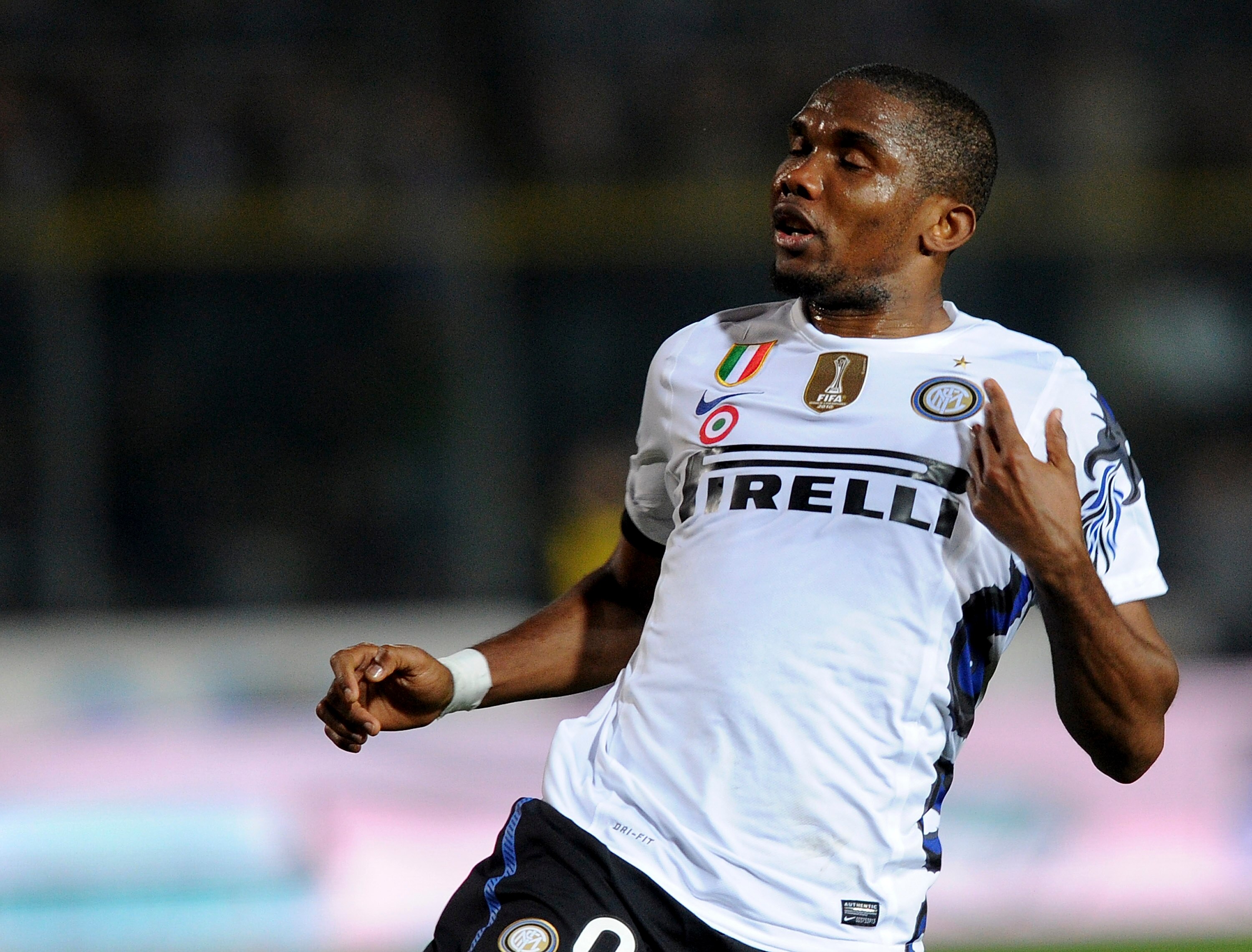 BRESCIA, ITALY - MARCH 11:  Samuel Eto'o of Inter looks on during the Serie A match between Brescia Calcio and FC Internazionale Milano at Mario Rigamonti Stadium on March 11, 2011 in Brescia, Italy.  (Photo by Dino Panato/Getty Images)