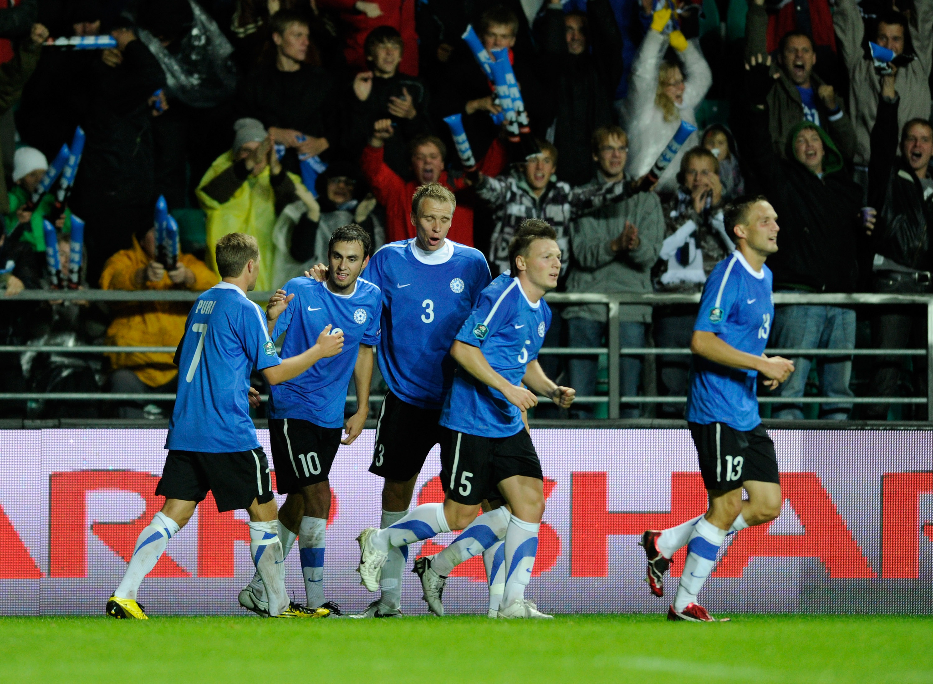 TALLINN, ESTONIA - SEPTEMBER 03: Sergei Zenjov of Estonia celebrates after the first goal during the Euro 2012 qualifying match between Estonia and Italy on September 3, 2010 in Tallinn, Estonia.  (Photo by Claudio Villa/Getty Images)
