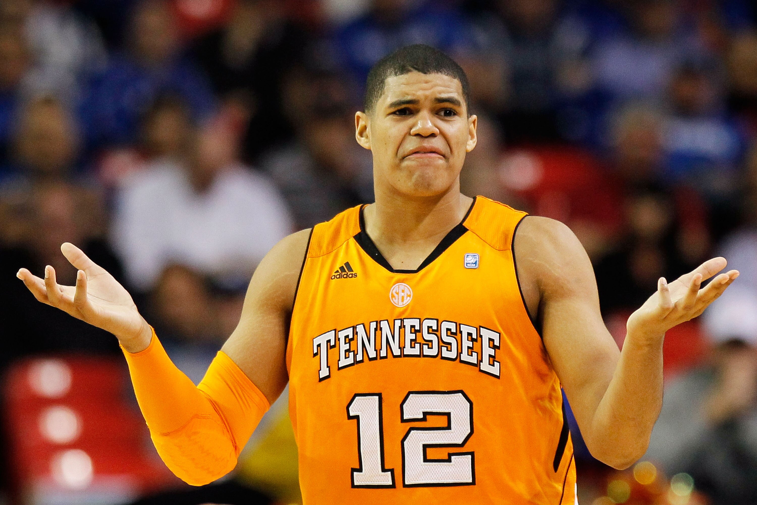 ATLANTA, GA - MARCH 11: Tobias Harris #12 of the Tennessee Volunteers reacts after being charged with a foul during their game against the Florida Gators in the quarterfinals of the SEC Men's Basketball Tournament at Georgia Dome on March 11, 2011 in Atl ATLANTA, GA - MARCH 11: Tobias Harris #12 of the Tennessee Volunteers reacts after being charged with a foul during their game against the Florida Gators in the quarterfinals of the SEC Men's Basketball Tournament at Georgia Dome on March 11, 2011 in Atl