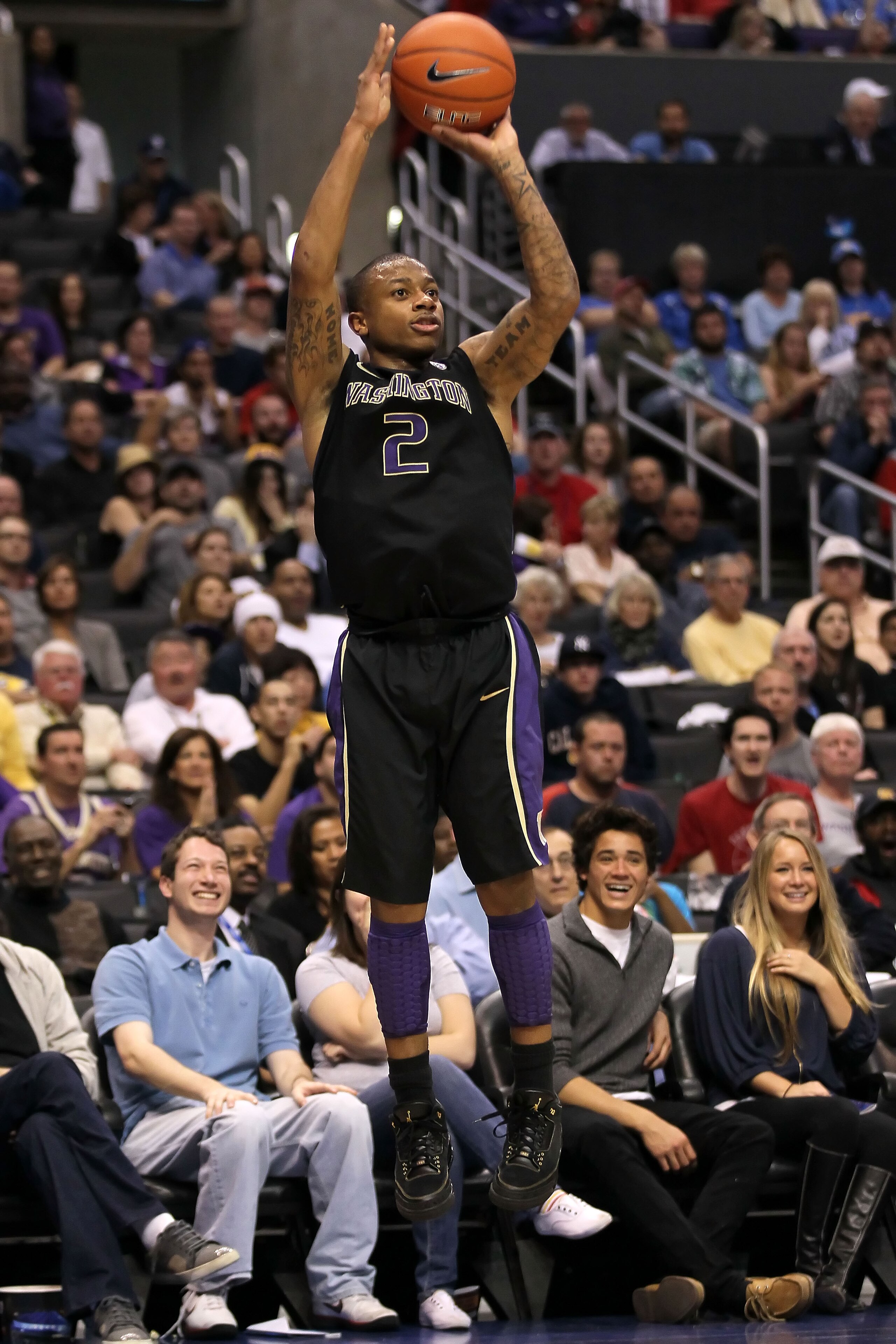 LOS ANGELES, CA - MARCH 12:  Isaiah Thomas #2 of the Washington Huskies shoots a jumper while taking on the Arizona Wildcats in the championship game of the 2011 Pacific Life Pac-10 Men's Basketball Tournament at Staples Center on March 12, 2011 in Los An