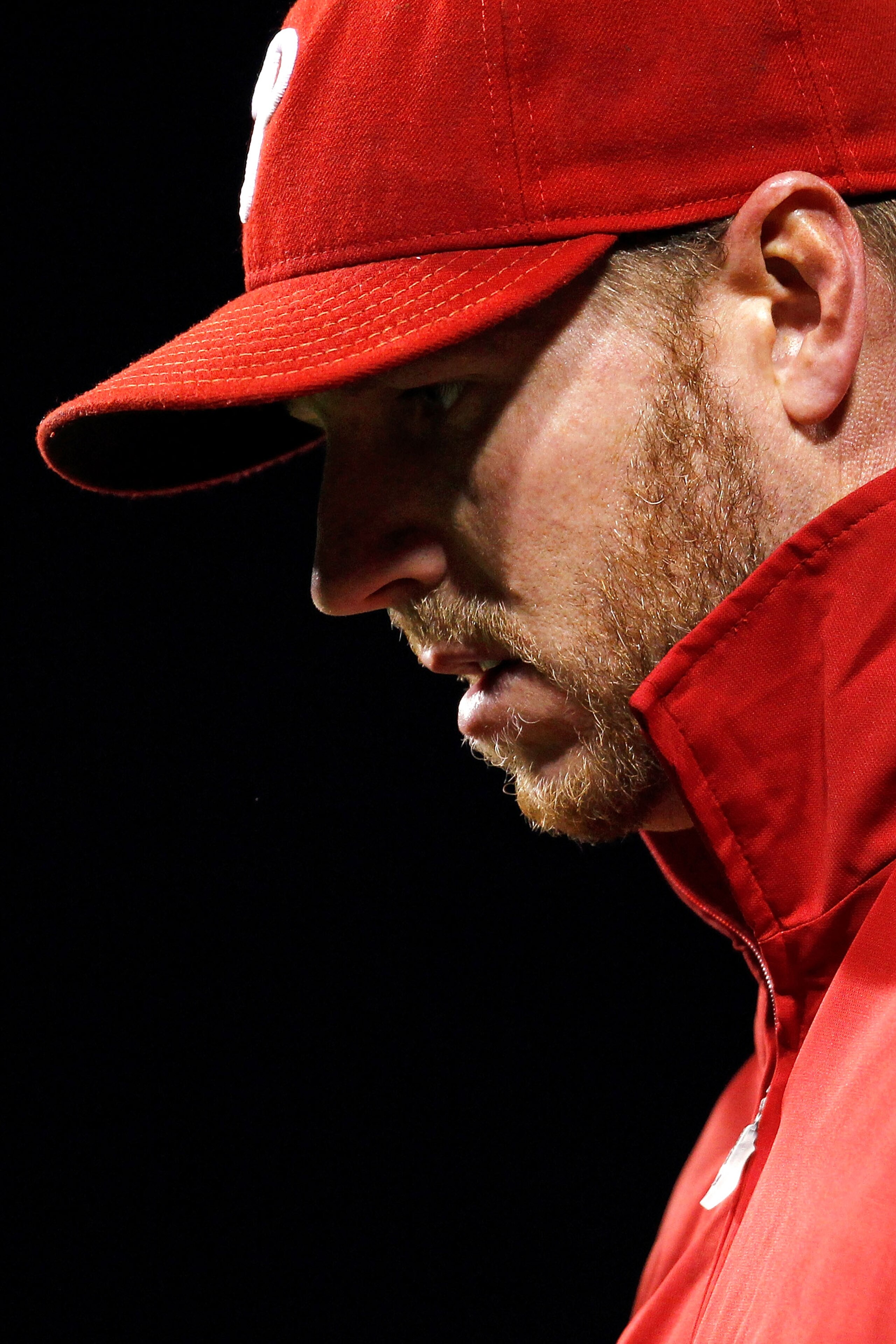 PHILADELPHIA - OCTOBER 16: Roy Halladay #34 of the Philadelphia Phillies looks down against the San Francisco Giants in Game One of the NLCS during the 2010 MLB Playoffs at Citizens Bank Park on October 16, 2010 in Philadelphia, Pennsylvania. (Photo by PHILADELPHIA - OCTOBER 16: Roy Halladay #34 of the Philadelphia Phillies looks down against the San Francisco Giants in Game One of the NLCS during the 2010 MLB Playoffs at Citizens Bank Park on October 16, 2010 in Philadelphia, Pennsylvania. (Photo by