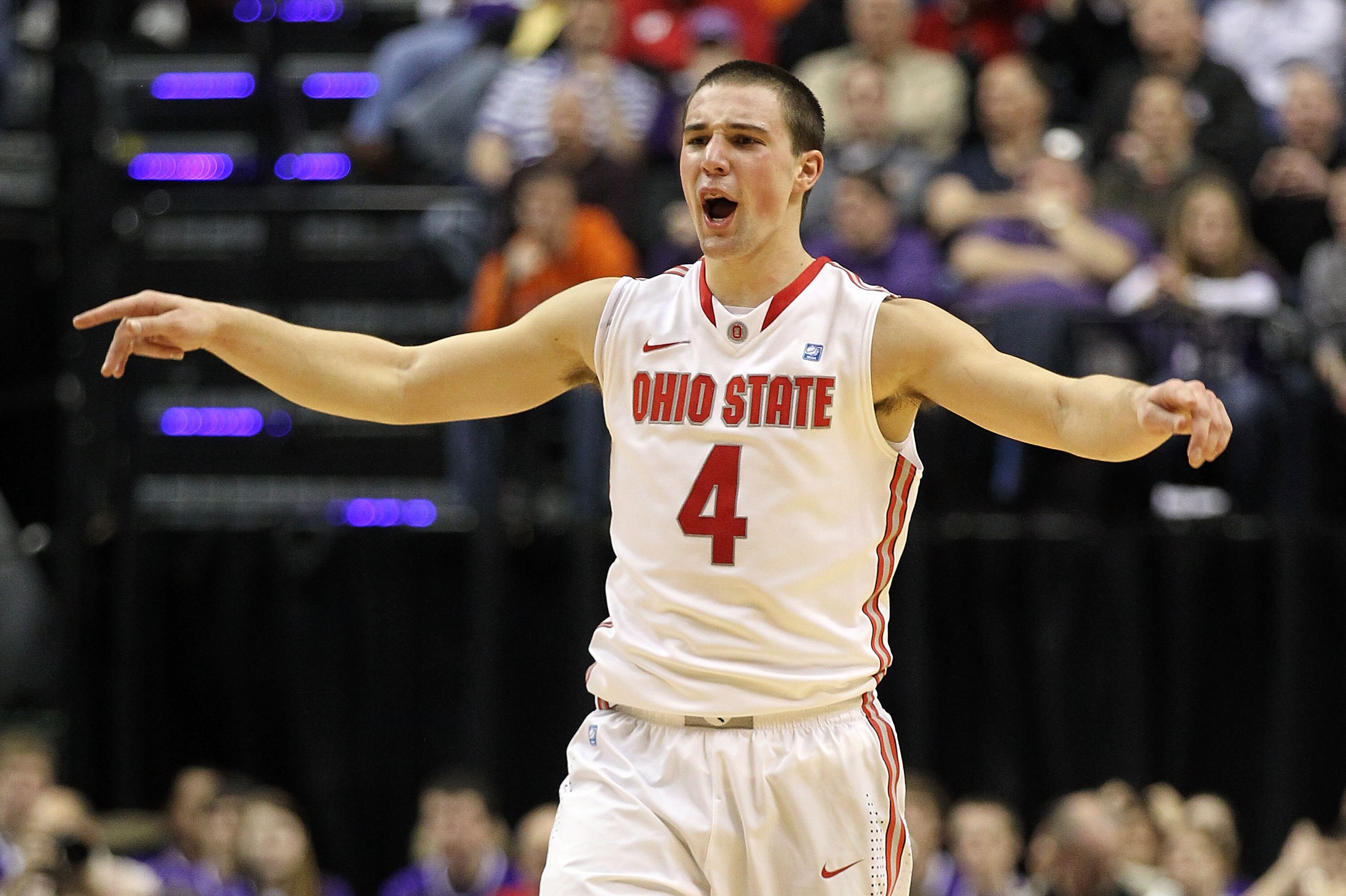 INDIANAPOLIS, IN - MARCH 11:  Aaron Craft #4 of the Ohio State Buckeyes against the Northwestern Wildcats during the quarterfinals of the 2011 Big Ten Men's Basketball Tournament at Conseco Fieldhouse on March 11, 2011 in Indianapolis, Indiana. Ohi State 