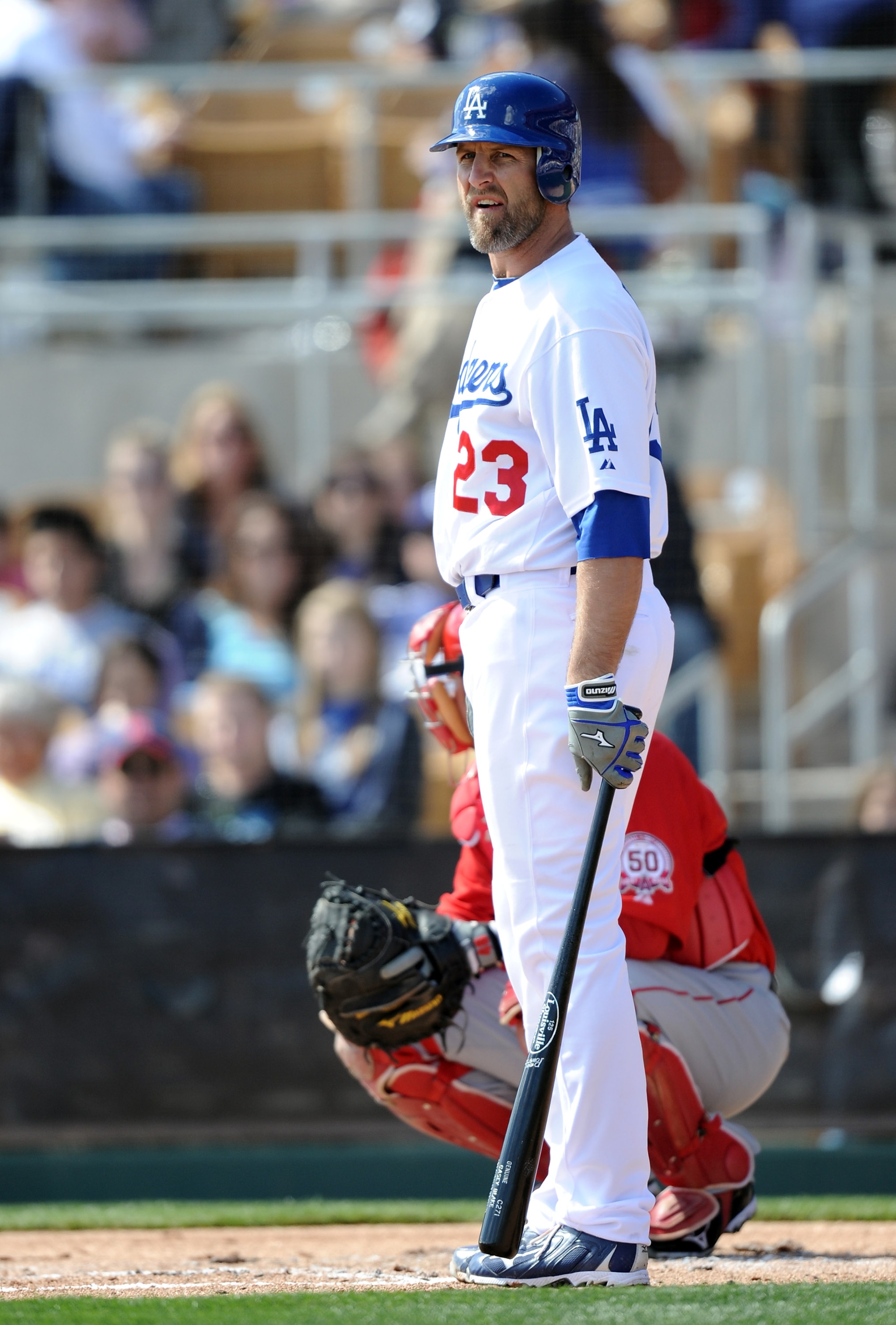 PHOENIX, AZ - FEBRUARY 27:  Casey Blake #23 of the Los Angeles Dodgers at bat during spring training at Camelback Ranch on February 27, 2011 in Phoenix, Arizona.  (Photo by Harry How/Getty Images)