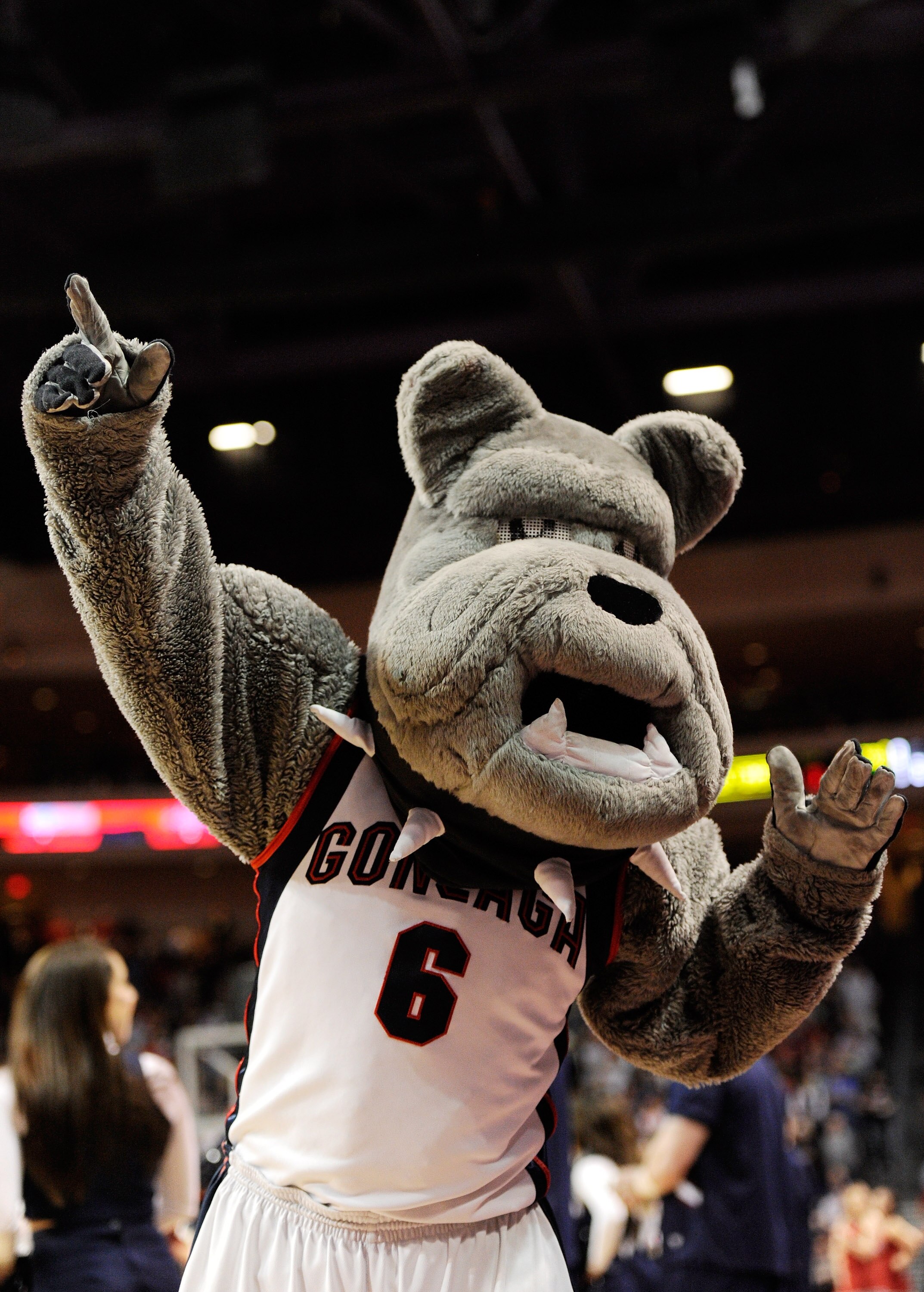 LAS VEGAS, NV - MARCH 07:  Gonzaga Bulldogs mascot Spike the Bulldog appears on the court during the championship game of the Zappos.com West Coast Conference Basketball tournament against the Saint Mary's Gaels at the Orleans Arena March 7, 2011 in Las V