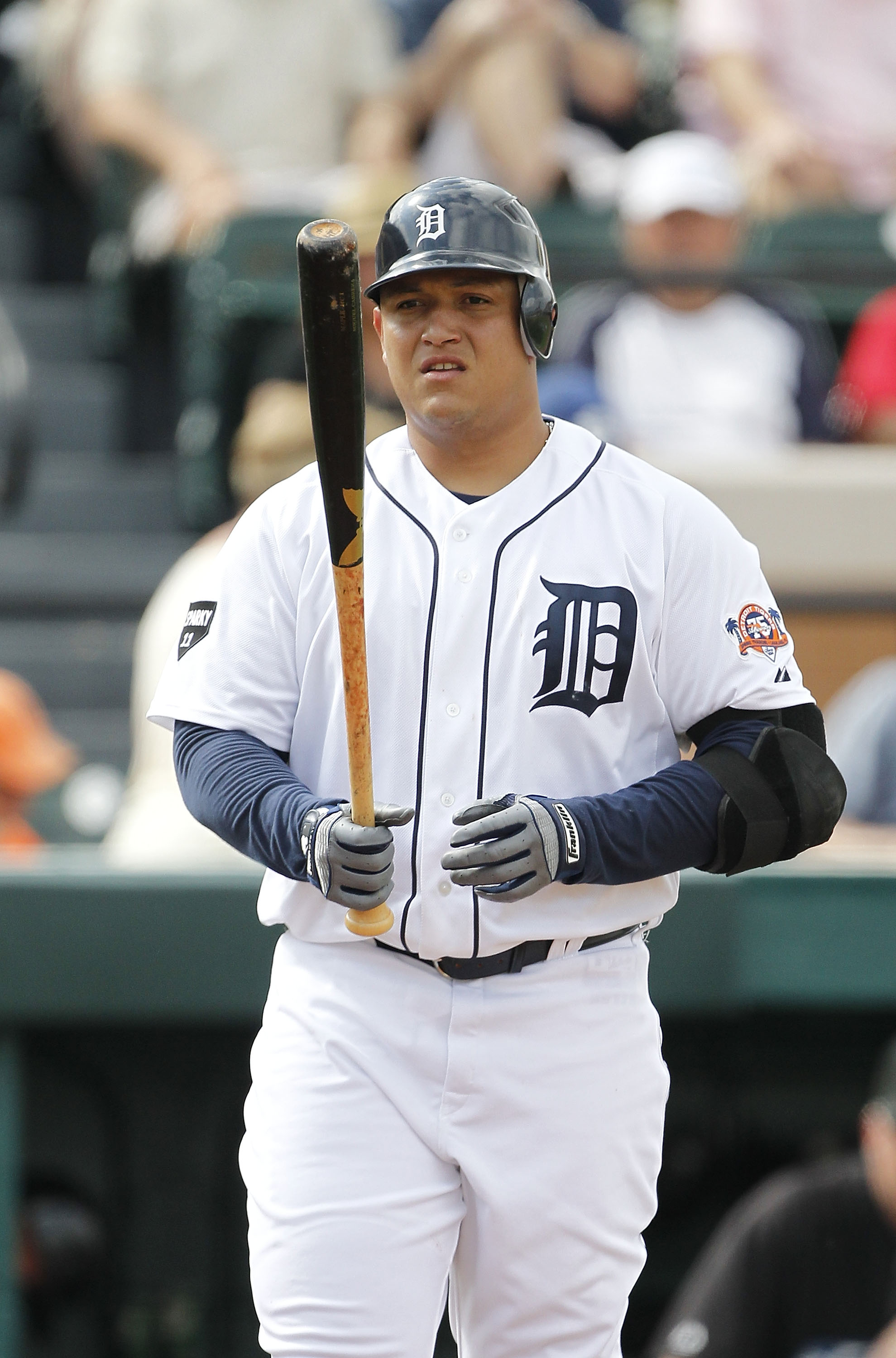 LAKELAND, FL - MARCH 01:  Miguel Cabrera #24 of the Detroit Tigers bats during the game against the Toronto Blue Jays at Joker Marchant Stadium on March 1, 2011 in Lakeland, Florida. The Tigers defeated the Blue Jays 6-2.  (Photo by Leon Halip/Getty Image