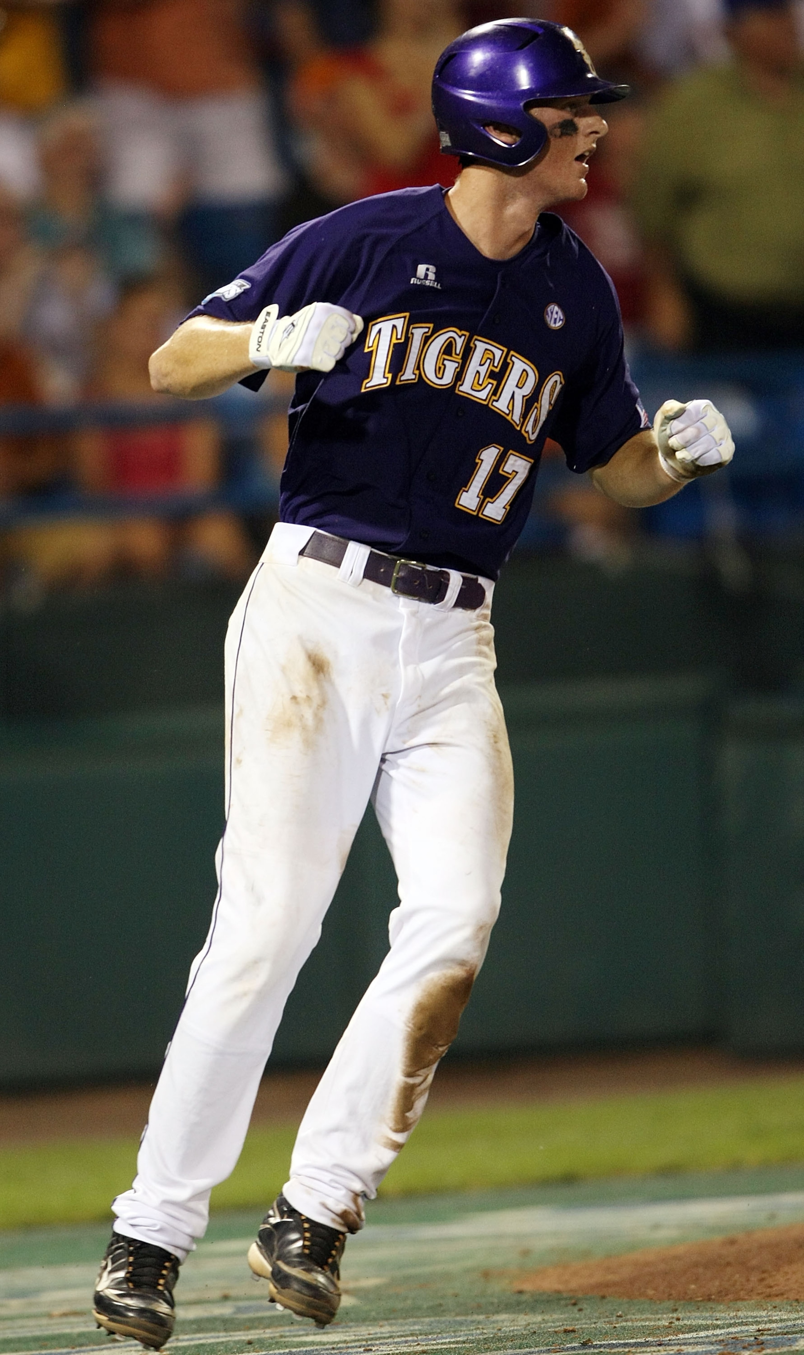 OMAHA, NE - JUNE 22: D.J. LeMahieu #17 of the Louisiana State University Tigers celebrates after he scored the game winning run against the Texas Longhorns during Game 1 of the 2009 NCAA College World Series at Rosenblatt Stadium on June 22, 2009 in Omah OMAHA, NE - JUNE 22: D.J. LeMahieu #17 of the Louisiana State University Tigers celebrates after he scored the game winning run against the Texas Longhorns during Game 1 of the 2009 NCAA College World Series at Rosenblatt Stadium on June 22, 2009 in Omah