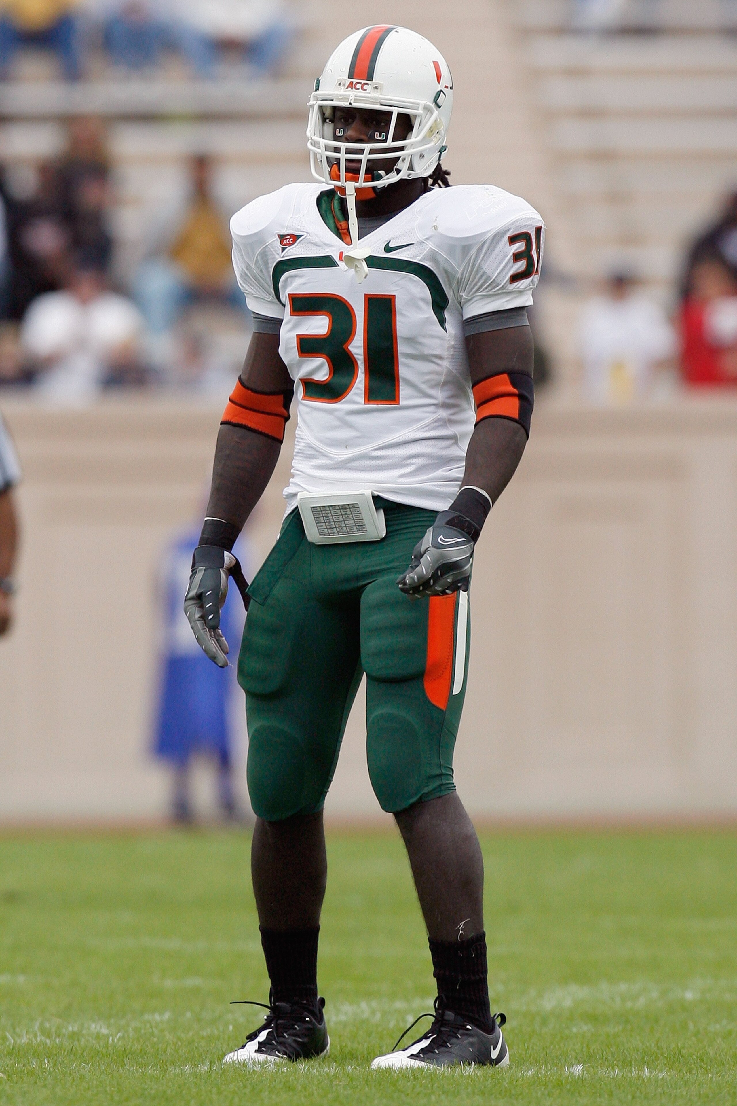 DURHAM, NC - OCTOBER 18: Sean Spence #31 of the Miami Hurricanes stands on the field during the game against the Duke Blue Devils at Wallace Wade Stadium on October 18, 2008 in Durham, North Carolina. (Photo by Kevin C. Cox/Getty Images) DURHAM, NC - OCTOBER 18: Sean Spence #31 of the Miami Hurricanes stands on the field during the game against the Duke Blue Devils at Wallace Wade Stadium on October 18, 2008 in Durham, North Carolina. (Photo by Kevin C. Cox/Getty Images)