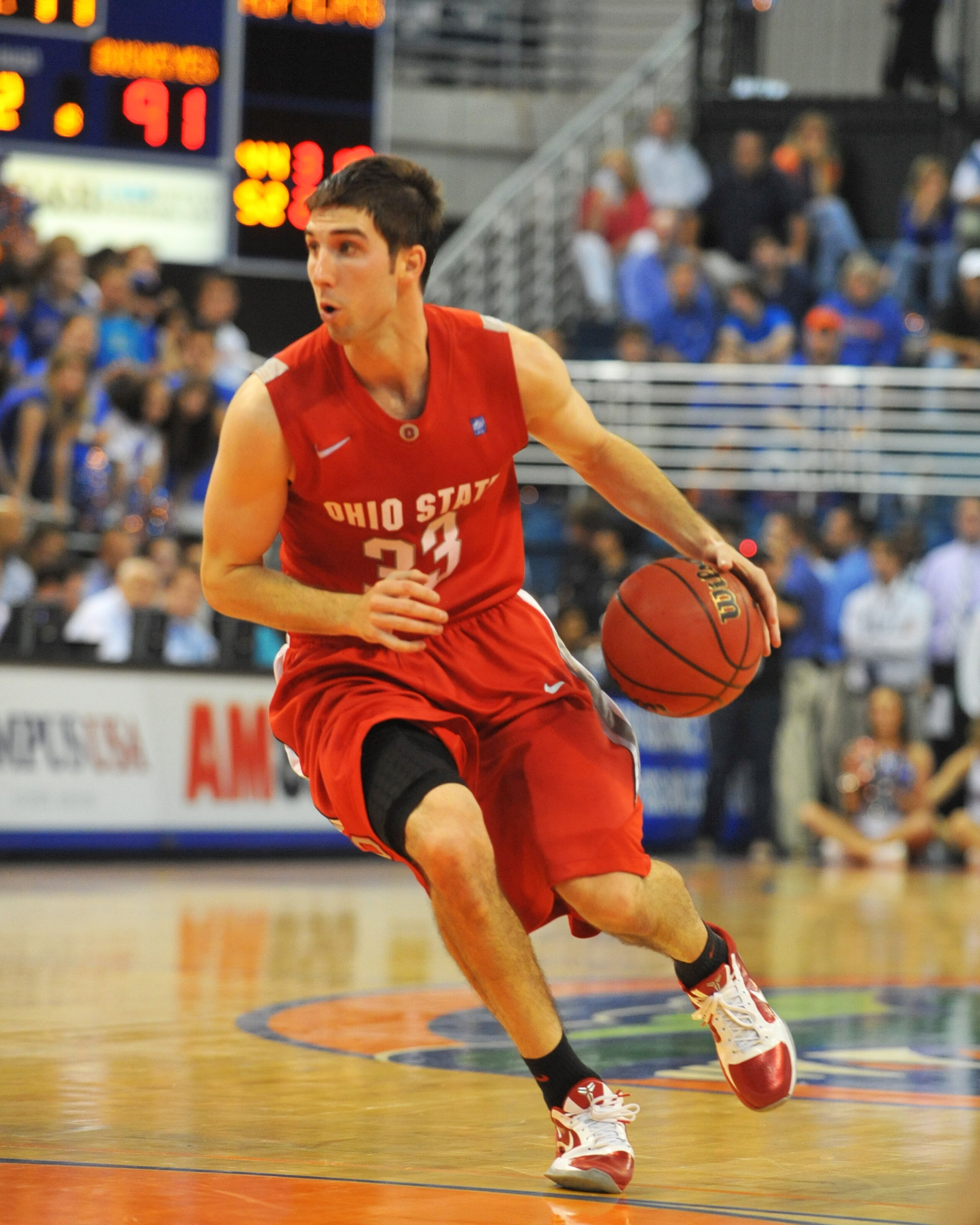 GAINESVILLE, FL - NOVEMBER 16: Guard Jon Diebler #33 of the Ohio State Buckeyes drives upcourt against the Florida Gators November 16, 2010 at the Stephen C. O'Connell Center in Gainesville, Florida.  (Photo by Al Messerschmidt/Getty Images)