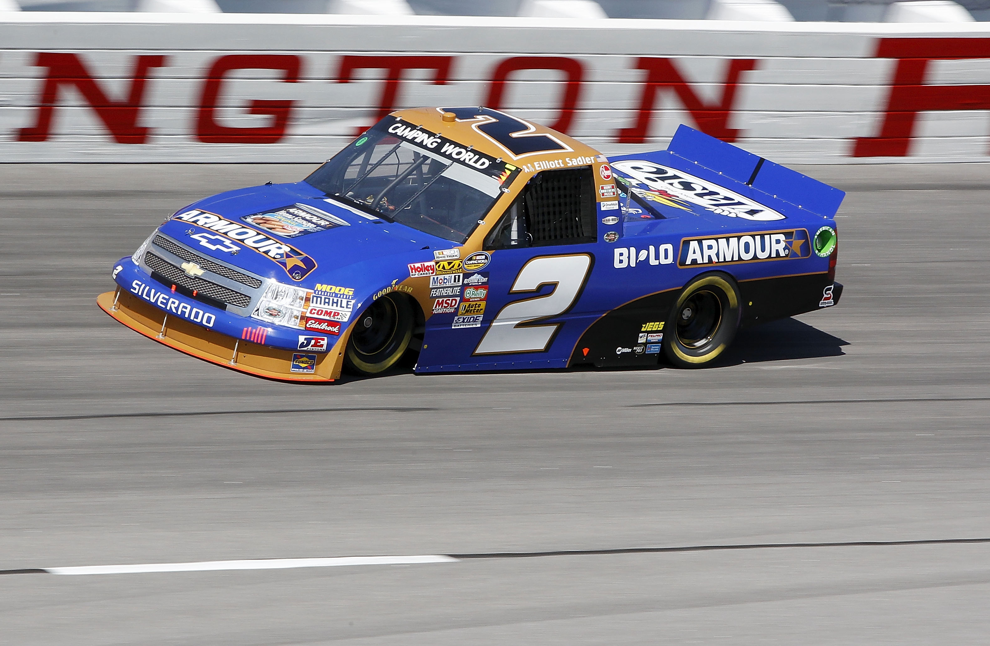 DARLINGTON, SC - MARCH 12:  Elliott Sadler, driver of the #2 Armour Vienna Sausages Chevrolet, drives on track during practice for the Too Tough to Tame 200 at Darlington Raceway on March 12, 2011 in Darlington, South Carolina.  (Photo by Geoff Burke/Gett