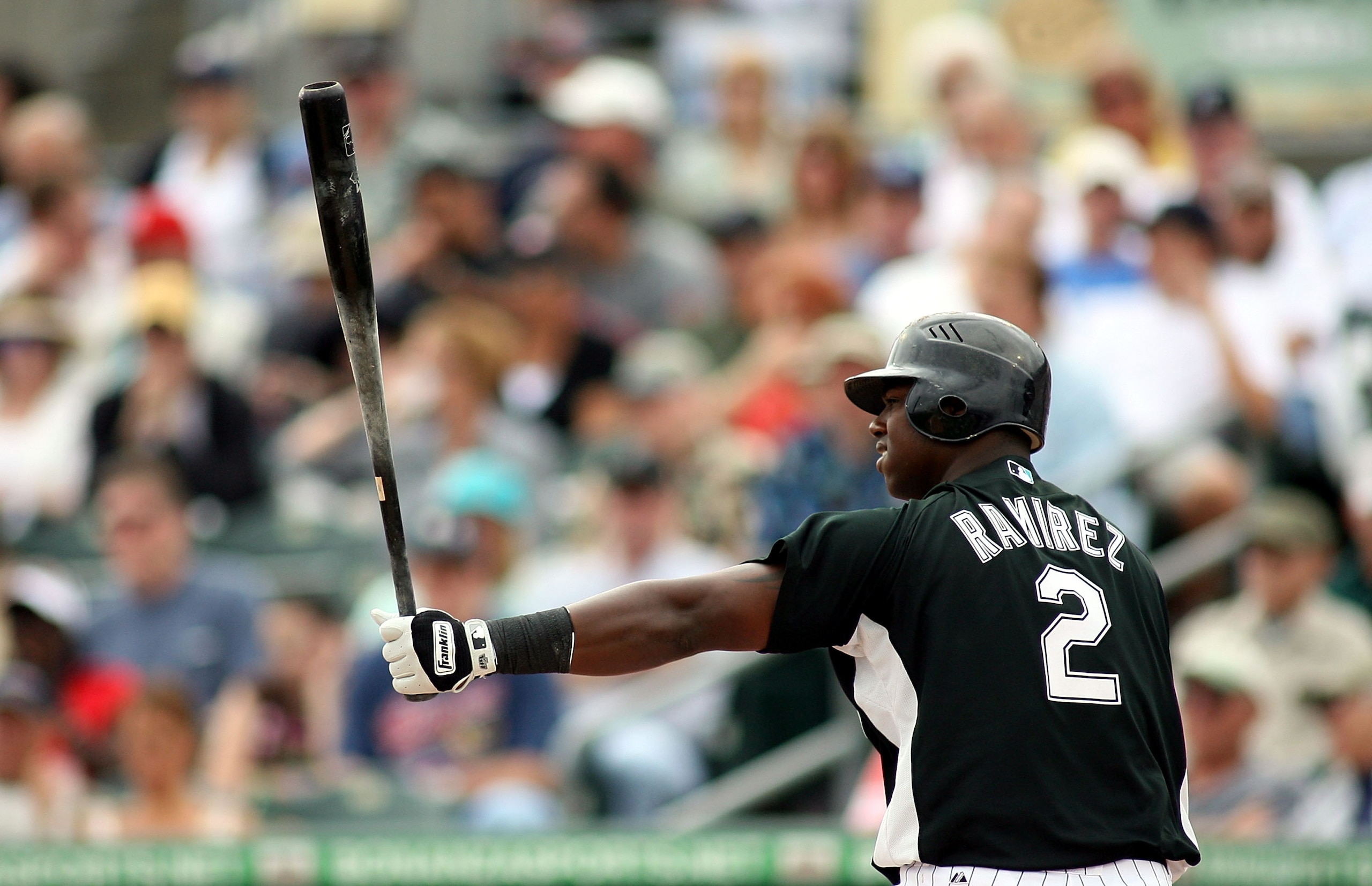 JUPITER, FL - MARCH 28:  Hanley Ramirez #2 of the Florida Marlins bats against the Houston Astros on March 28, 2010 at Roger Dean Stadium in Jupiter, Florida.  (Photo by Marc Serota/Getty Images)