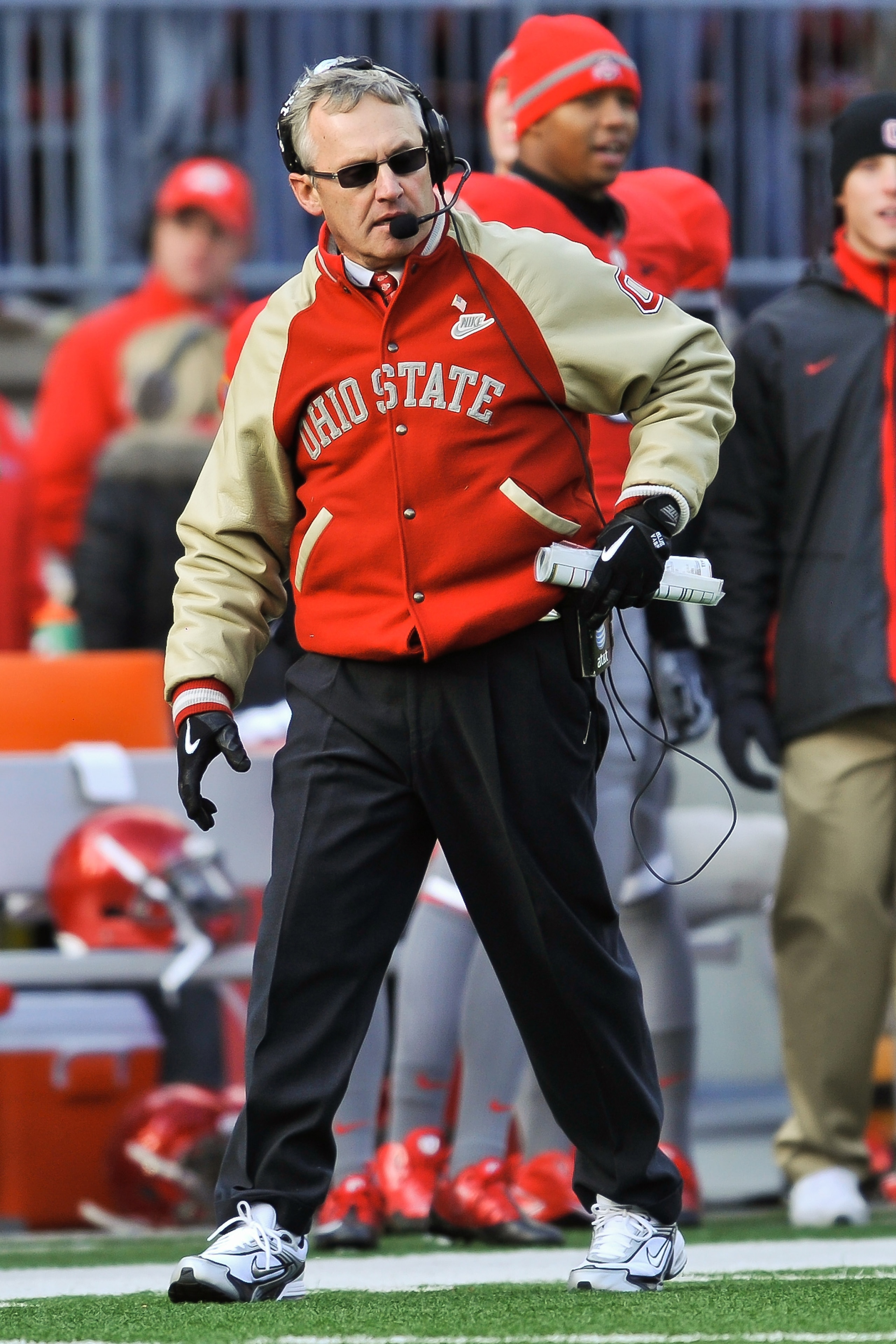 COLUMBUS, OH - NOVEMBER 27:  Head Coach Jim Tressel of the Ohio State Buckeyes watches from the sideline as his team plays the Michigan Wolverines at Ohio Stadium on November 27, 2010 in Columbus, Ohio.  (Photo by Jamie Sabau/Getty Images)