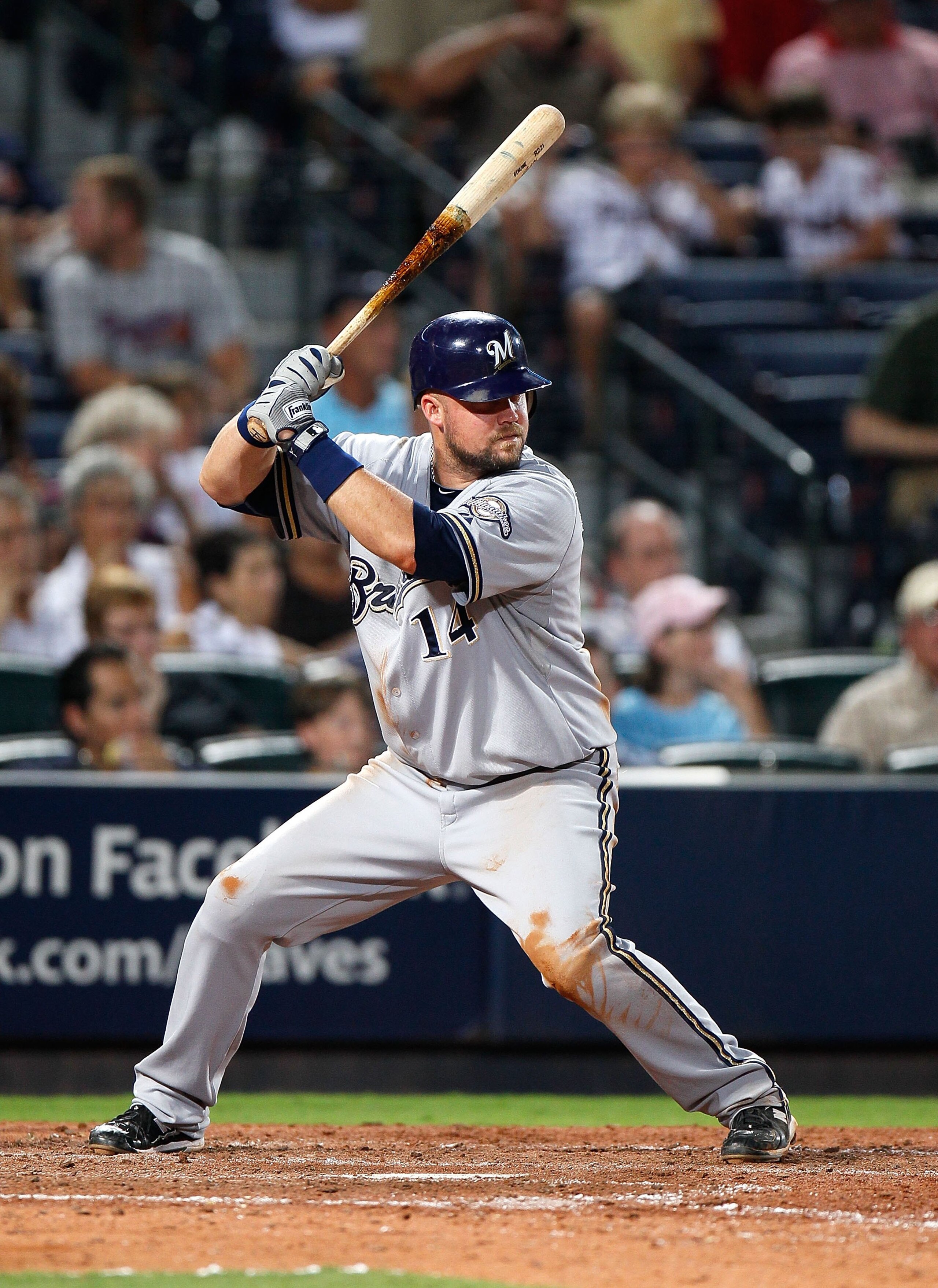 ATLANTA - JULY 15:  Casey McGehee #14 of the Milwaukee Brewers against the Atlanta Braves at Turner Field on July 15, 2010 in Atlanta, Georgia.  (Photo by Kevin C. Cox/Getty Images)