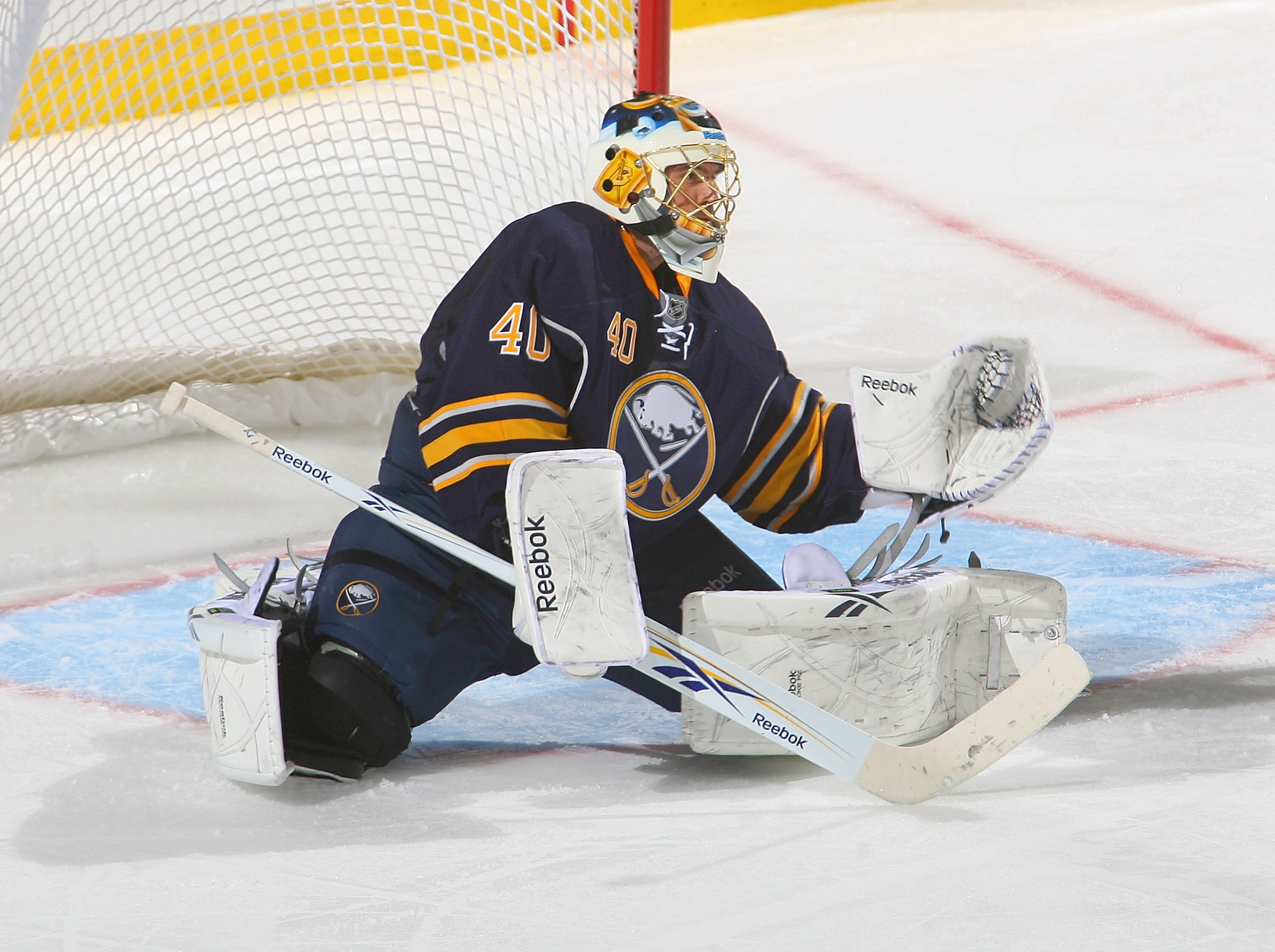 BUFFALO, NY - NOVEMBER 05:  Patrick Lalime #40 of the Buffalo Sabres plays goal against the Montreal Canadiens on November 5, 2010 in Buffalo, New York. Montreal won 3-2.  (Photo by Rick Stewart/Getty Images)