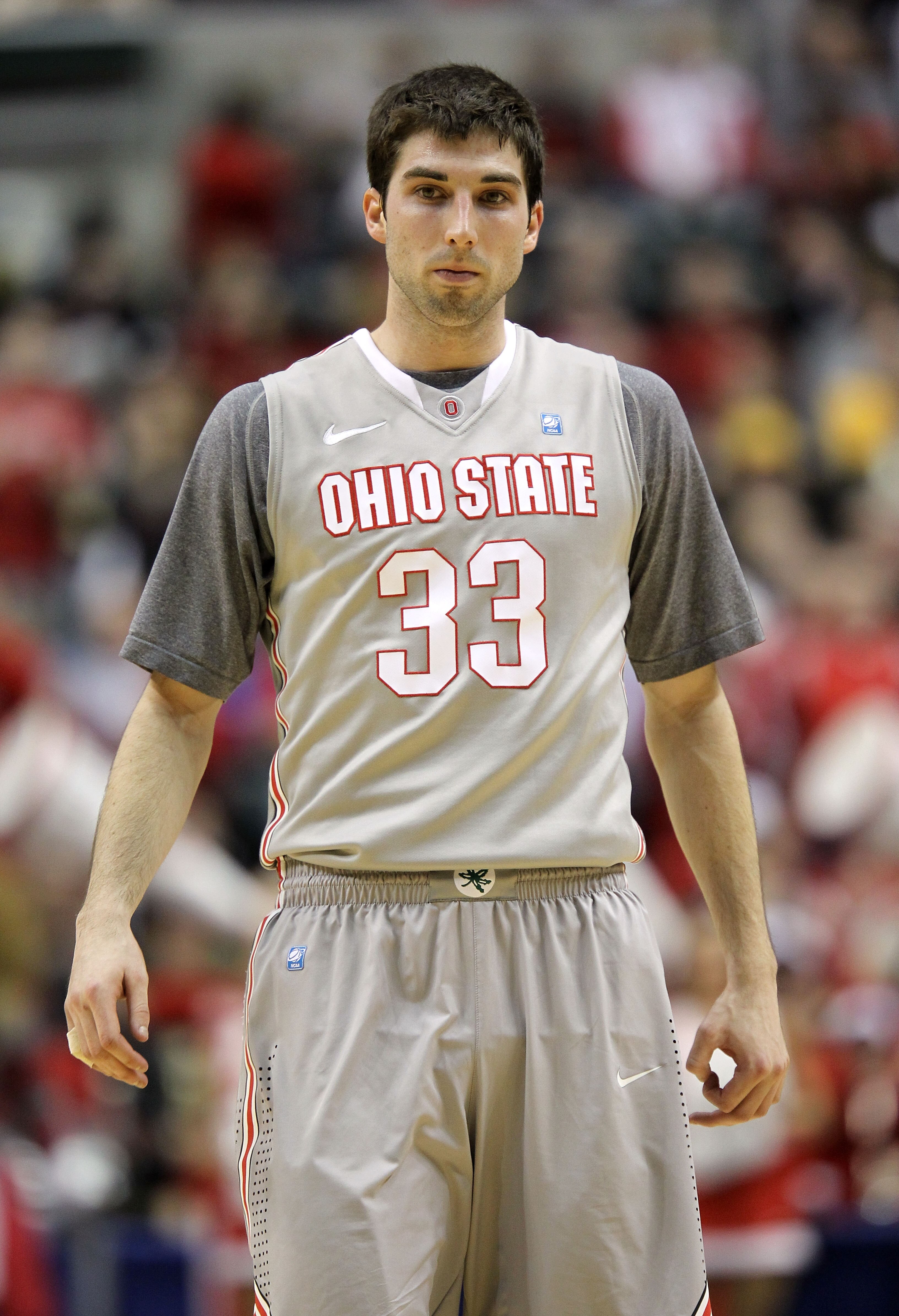 INDIANAPOLIS, IN - MARCH 13:  Jon Diebler #33 of the Ohio State Buckeyes looks on against the Penn State Nittany Lions during the championship game of the 2011 Big Ten Men's Basketball Tournament at Conseco Fieldhouse on March 13, 2011 in Indianapolis, In