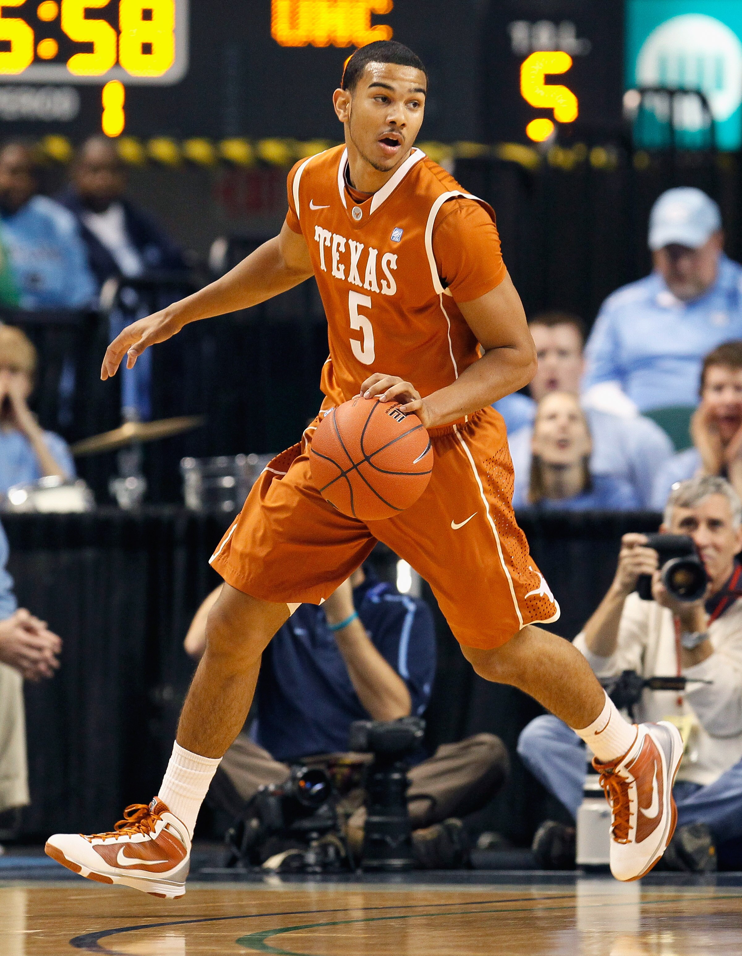 GREENSBORO, NC - DECEMBER 18:  Cory Joseph #5 of the Texas Longhorns against the North Carolina Tar Heels at Greensboro Coliseum on December 18, 2010 in Greensboro, North Carolina.  (Photo by Kevin C. Cox/Getty Images)