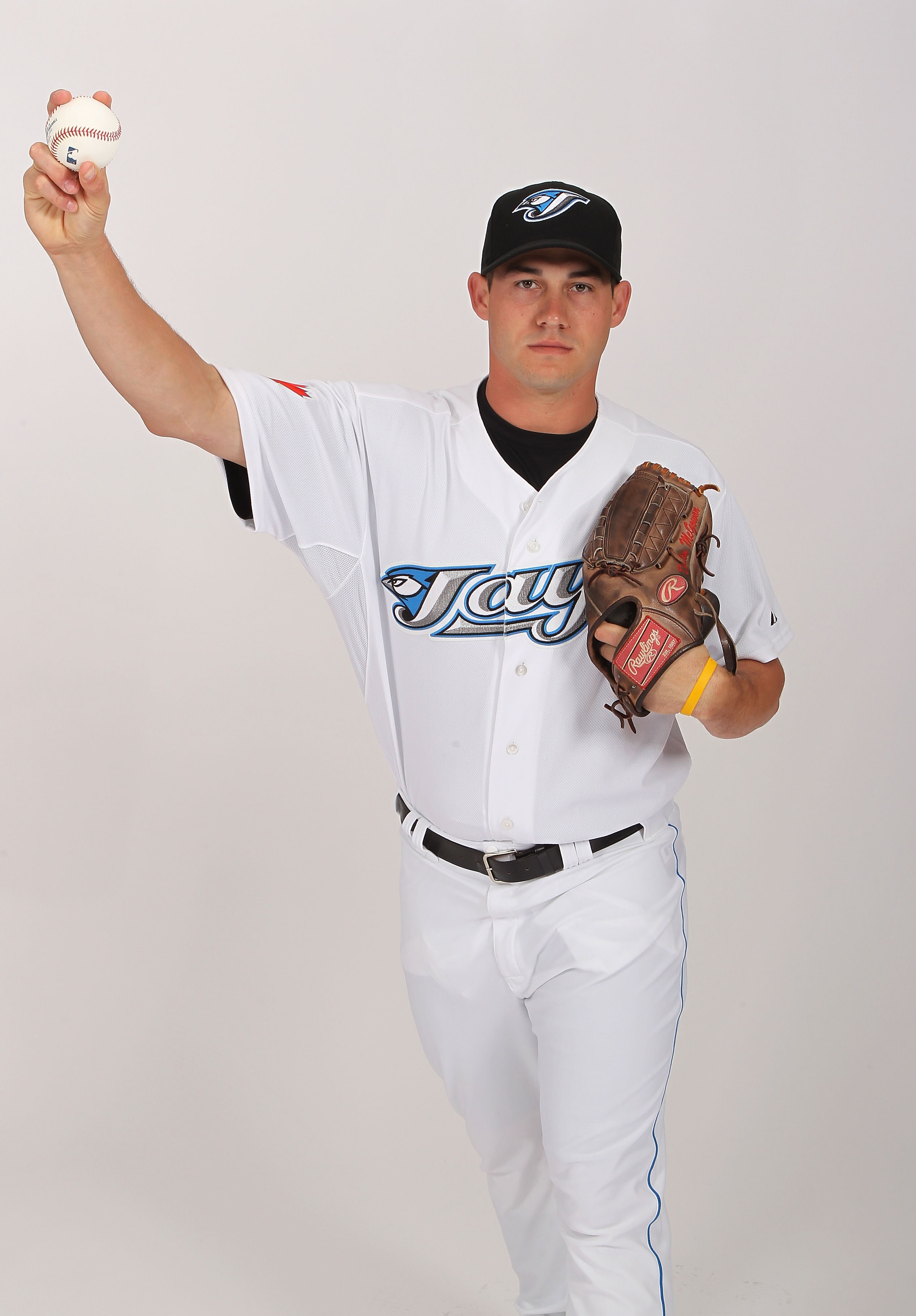 DUNEDIN, FL - FEBRUARY 20:  Dustin McGowan #29 of the Toronto Blue Jays poses during photo day at Florida Auto Exchange Stadium on February 20, 2011 in Dunedin, Florida.  (Photo by Nick Laham/Getty Images)