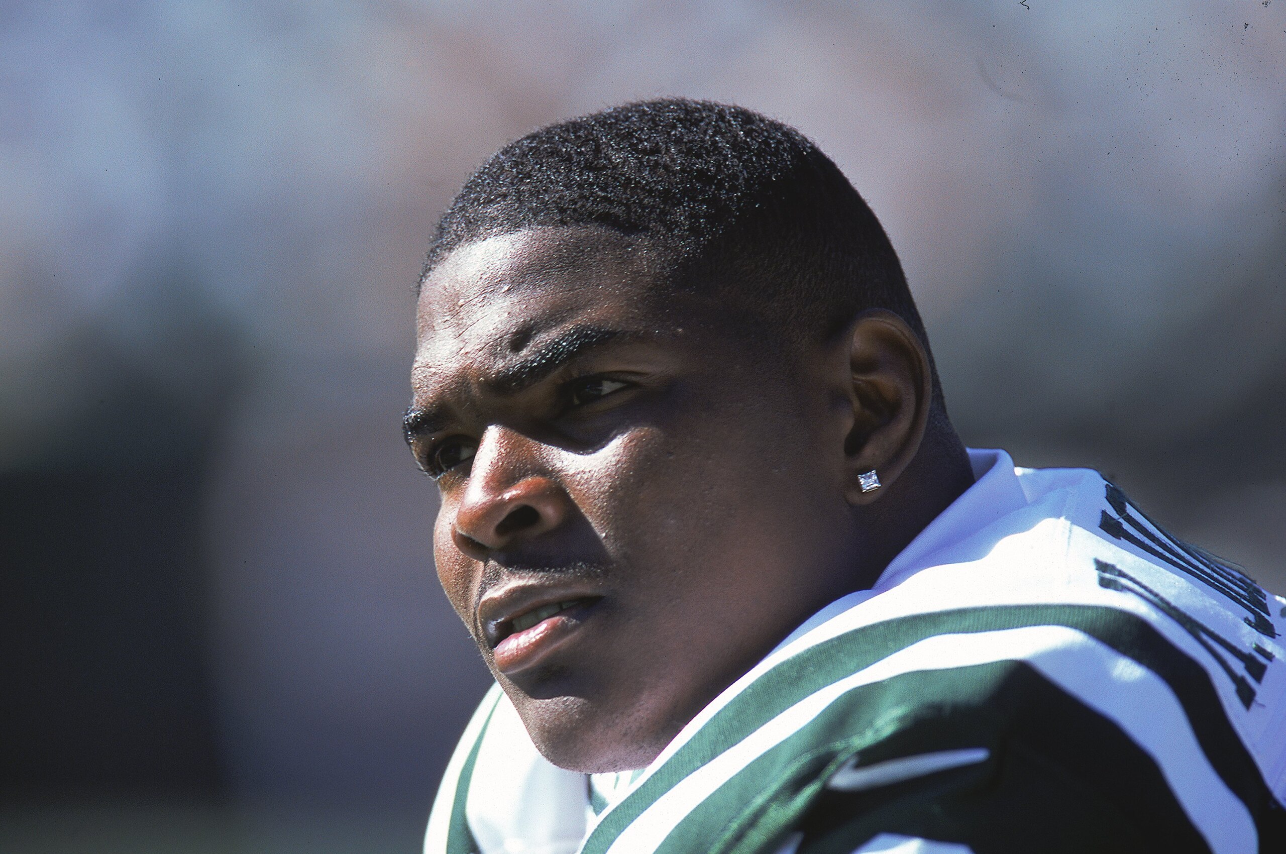 24 Oct 1999: Keyshawn Johnson #19 of the New York Jets looks on from the sidelines during a game against the Oakland Raiders at the Network Coliseum in Oakland, California. The Raiders defeated the Jets 24-23. Mandatory Credit: Jon Ferrey  /Allsport