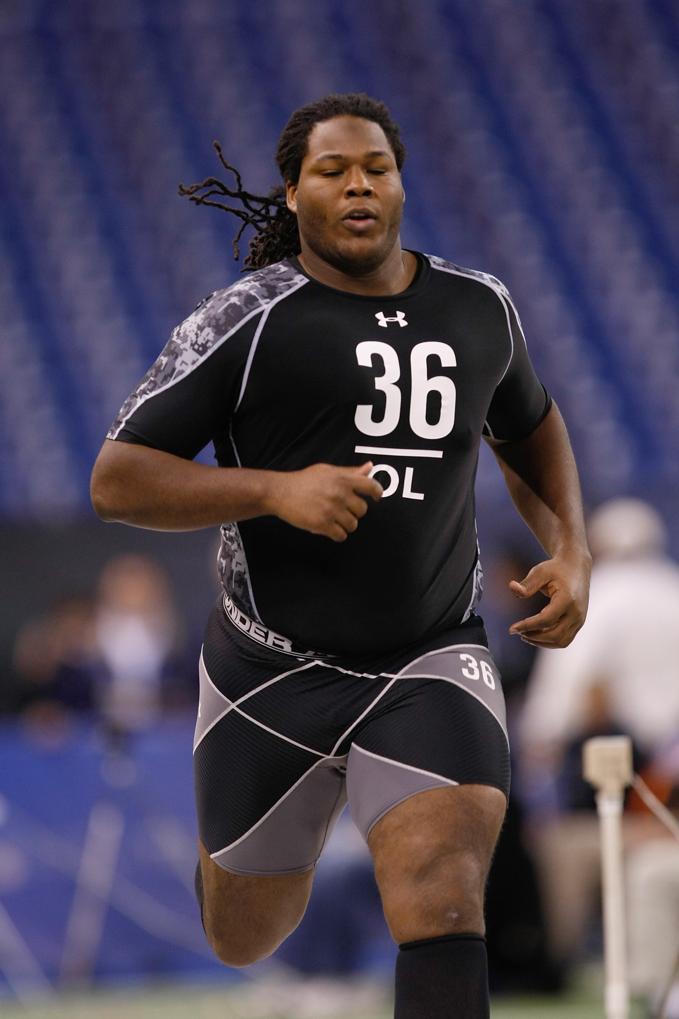 INDIANAPOLIS, IN - FEBRUARY 27: Offensive lineman Chris Scott of Tennessee runs the 40 yard dash during the NFL Scouting Combine presented by Under Armour at Lucas Oil Stadium on February 27, 2010 in Indianapolis, Indiana. (Photo by Scott Boehm/Getty Imag