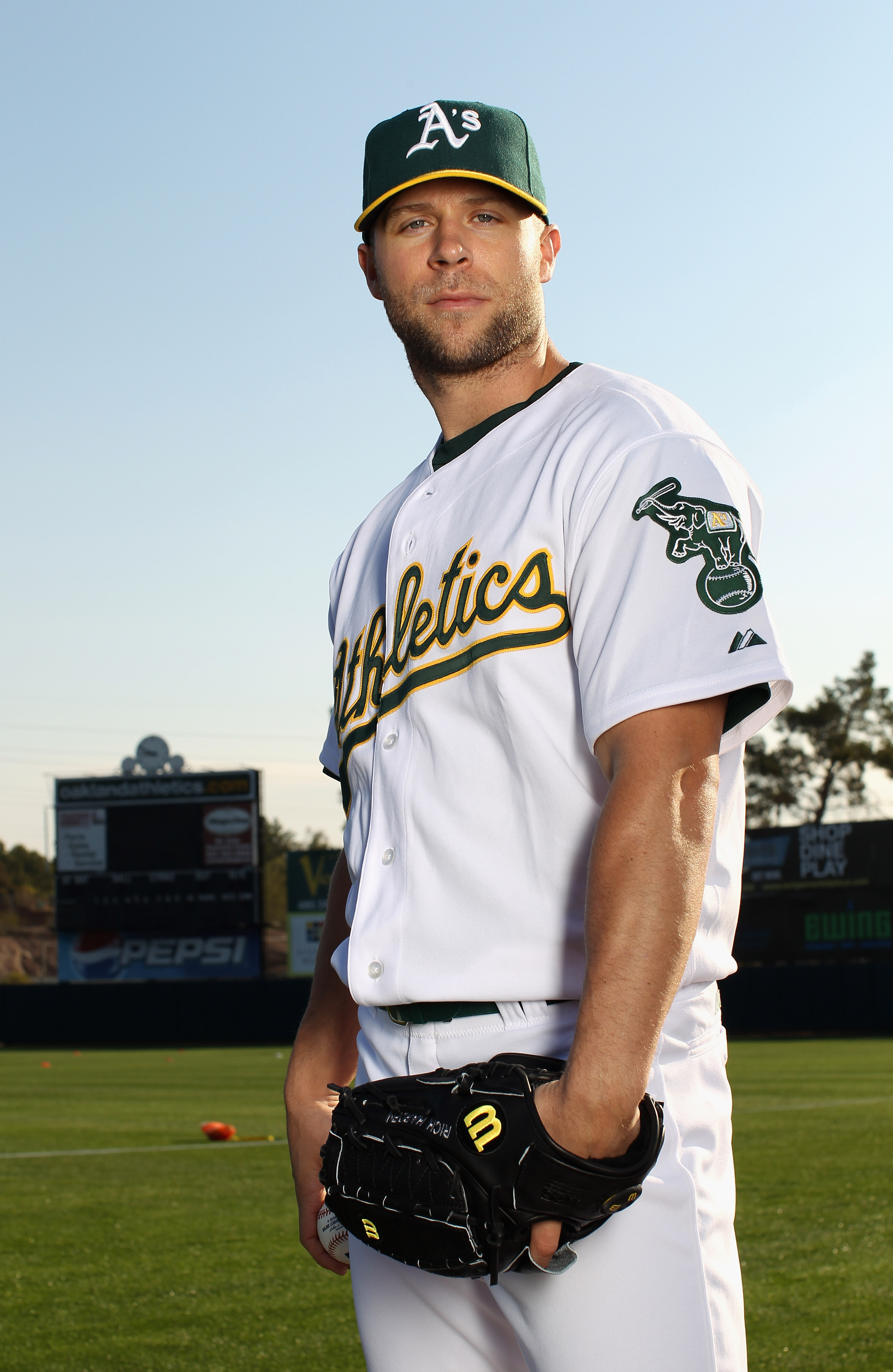 PHOENIX, AZ - FEBRUARY 24:  Rich Harden #18 of the Oakland Athletics poses for a portrait during media photo day at Phoenix Municipal Stadium on February 24, 2011 in Phoenix, Arizona.  (Photo by Ezra Shaw/Getty Images)