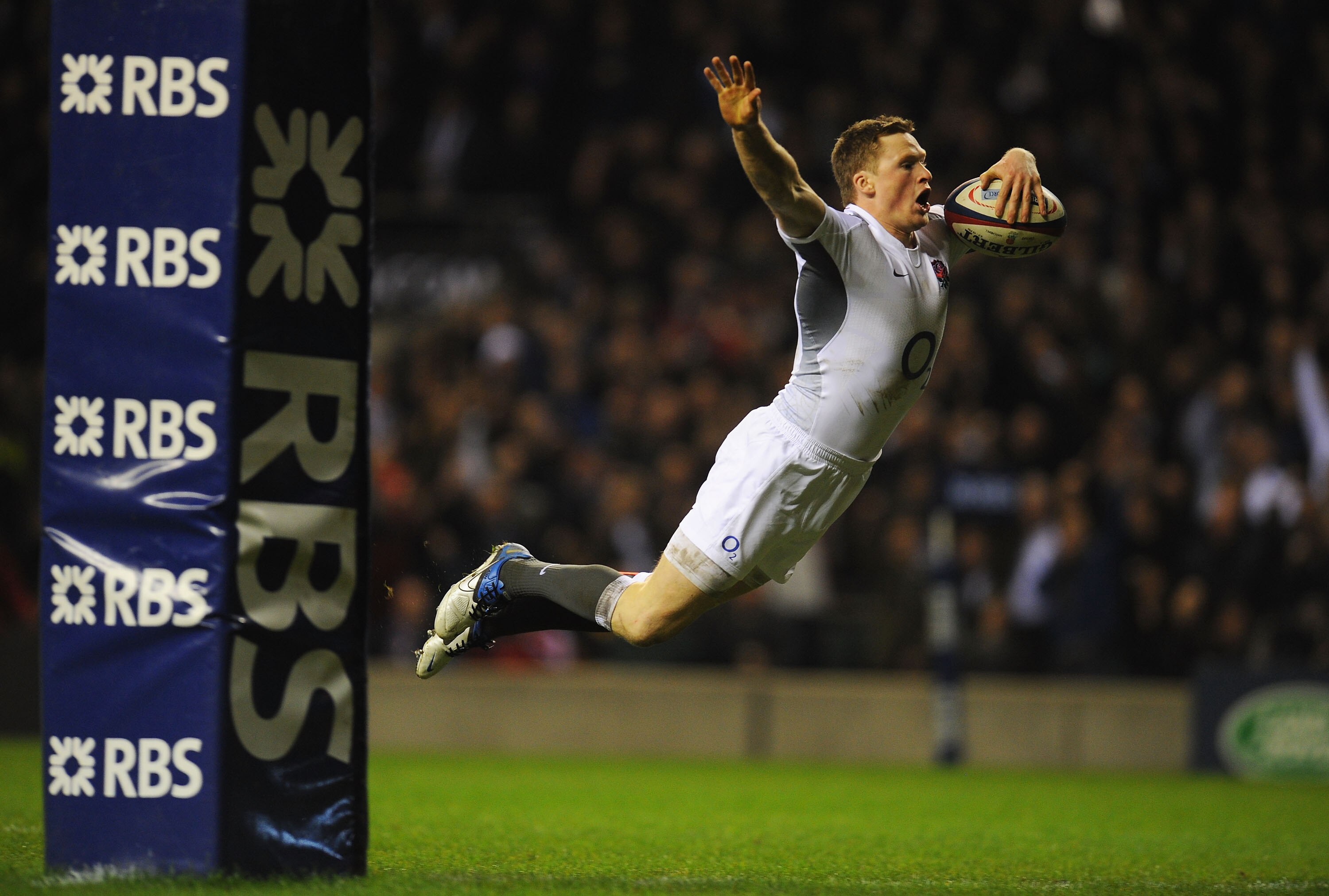 LONDON, ENGLAND - FEBRUARY 26:  Chris Ashton of England goes over to score a try, that was later disallowed during the RBS 6 Nations Championship match between England and France at Twickenham Stadium on February 26, 2011 in London, England.  (Photo by Cl