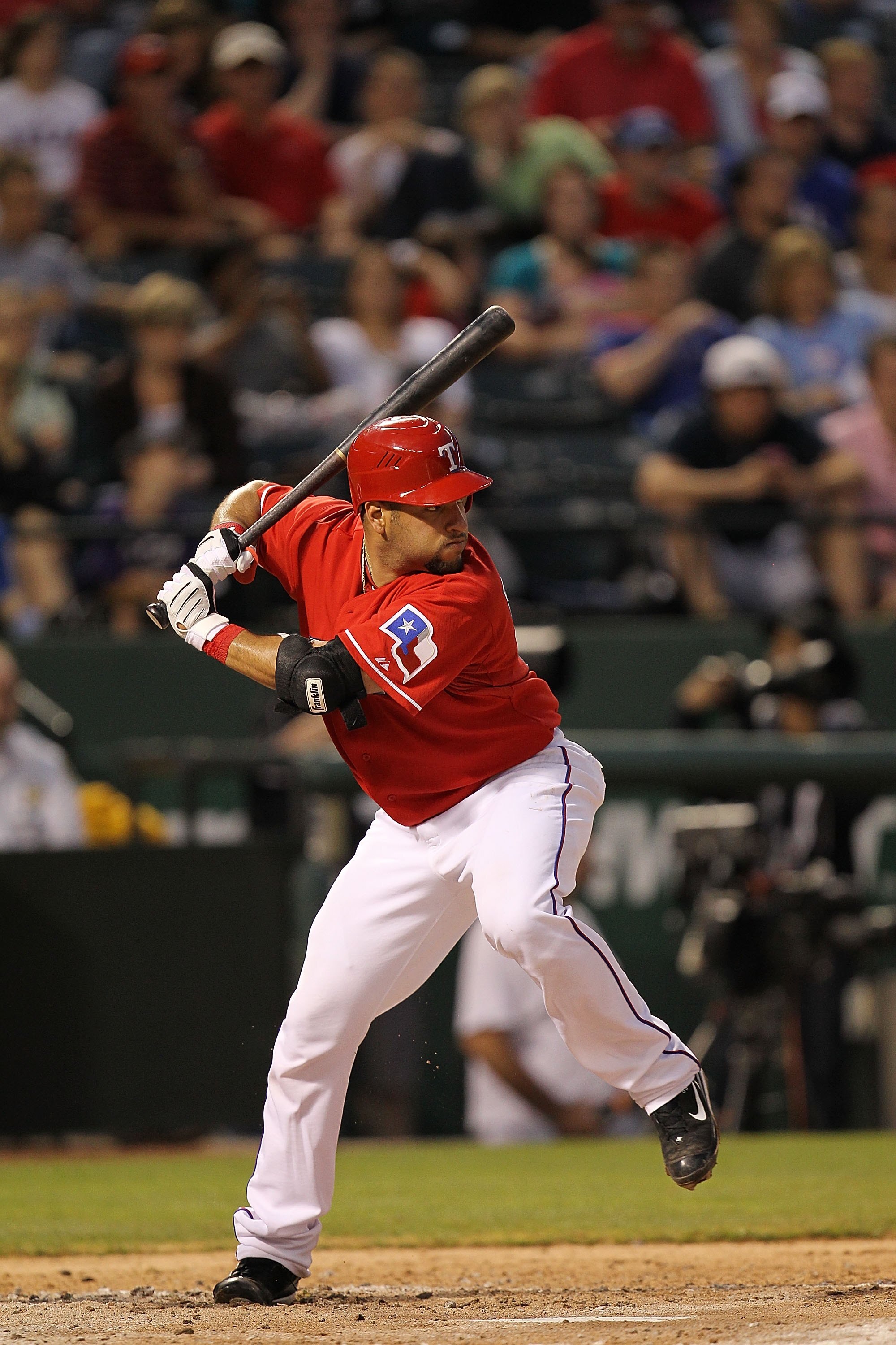 ARLINGTON, TX - MAY 17:  Catcher Max Ramirez #51 of the Texas Rangers on May 17, 2010 at Rangers Ballpark in Arlington, Texas.  (Photo by Ronald Martinez/Getty Images)