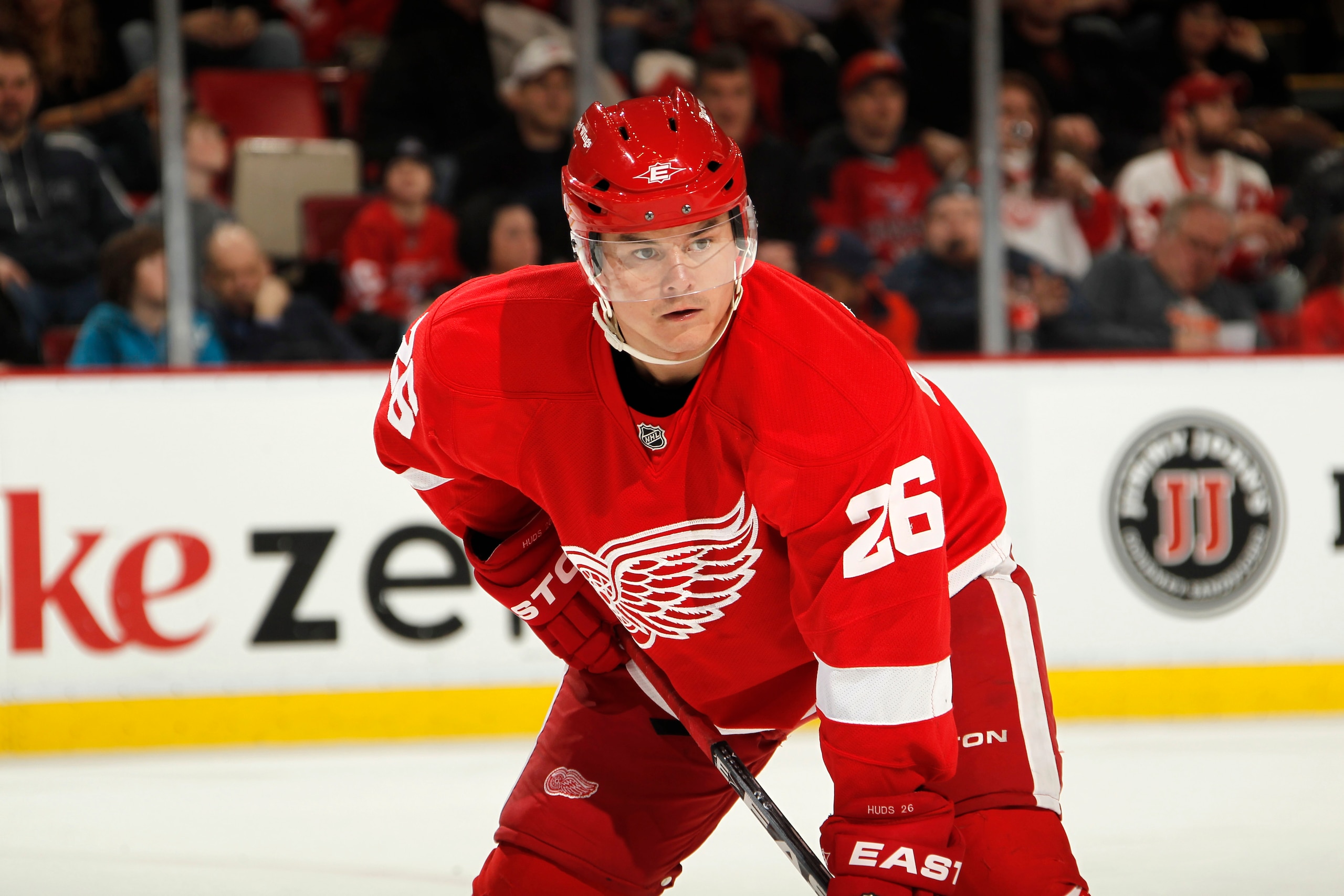 DETROIT, MI - FEBRUARY 24: Jiri Hudler #26 of the Detroit Red Wings looks on the Dallas Stars on February 24, 2011 at Joe Louis Arena in Detroit, Michigan. (Photo by Gregory Shamus/Getty Images) DETROIT, MI - FEBRUARY 24: Jiri Hudler #26 of the Detroit Red Wings looks on the Dallas Stars on February 24, 2011 at Joe Louis Arena in Detroit, Michigan. (Photo by Gregory Shamus/Getty Images)