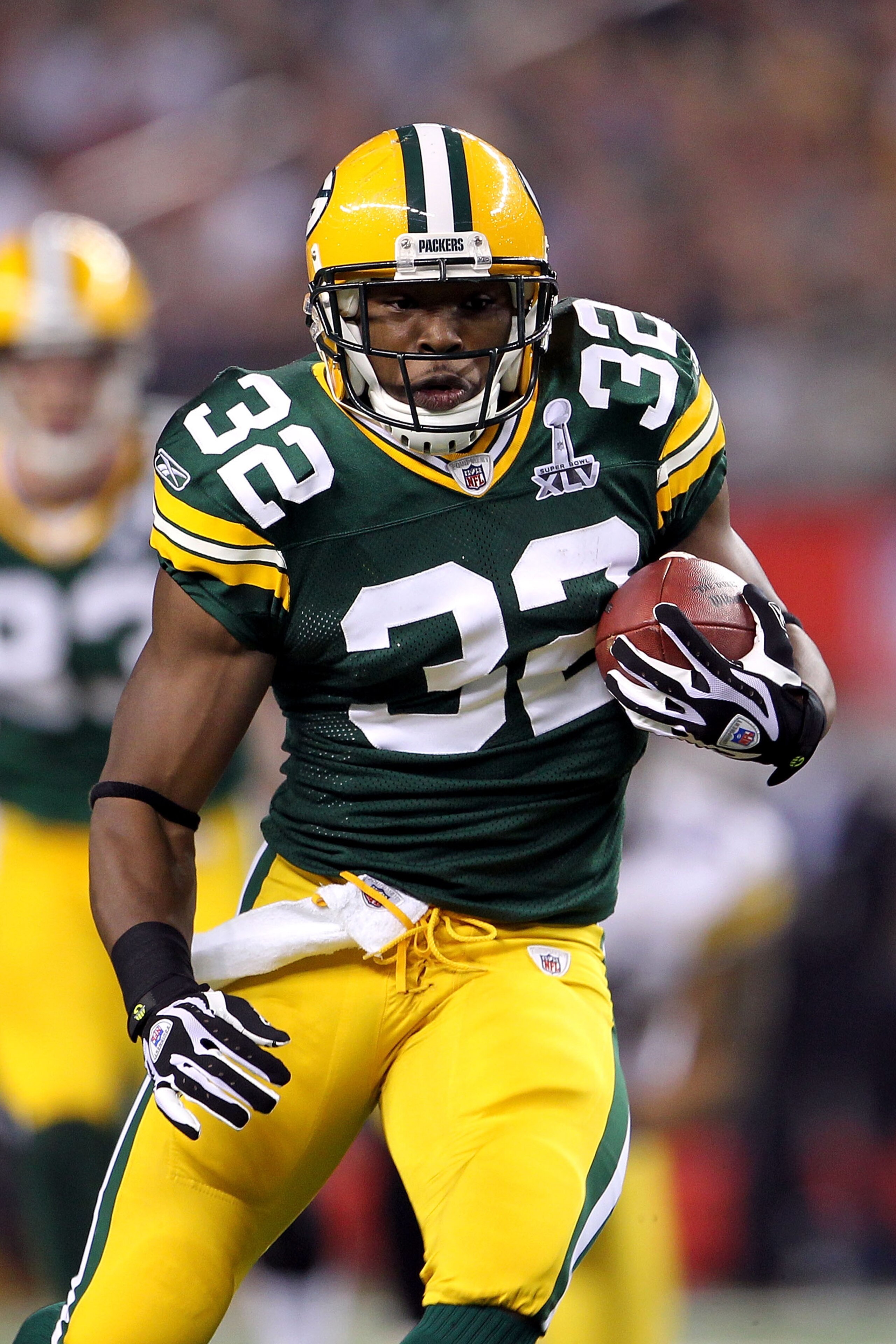 ARLINGTON, TX - FEBRUARY 06: Brandon Jackson #32 of the Green Bay Packers runs the ball against the Pittsburgh Steelers during Super Bowl XLV at Cowboys Stadium on February 6, 2011 in Arlington, Texas. The Packers won 31-25. (Photo by Jamie Squire/Getty ARLINGTON, TX - FEBRUARY 06: Brandon Jackson #32 of the Green Bay Packers runs the ball against the Pittsburgh Steelers during Super Bowl XLV at Cowboys Stadium on February 6, 2011 in Arlington, Texas. The Packers won 31-25. (Photo by Jamie Squire/Getty