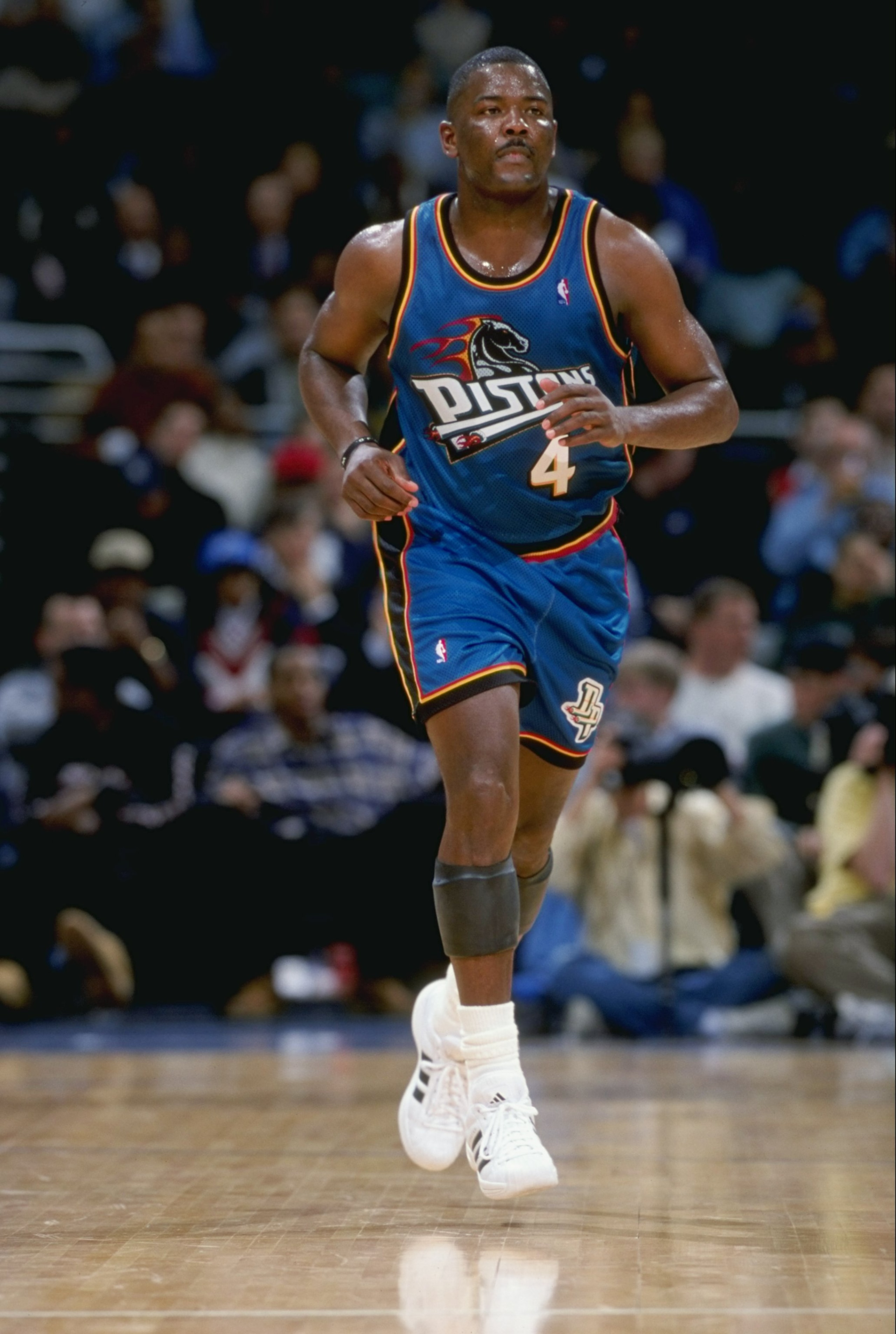 10 Mar 1999:  Joe Dumars #4 of the Detroit Pistons heading down the court during the game against the Washington Wizards at the MCI Center in Washington, D.C. The Wizards defeated the Pistons 97-87.   Mandatory Credit: Doug Pensinger  /Allsport