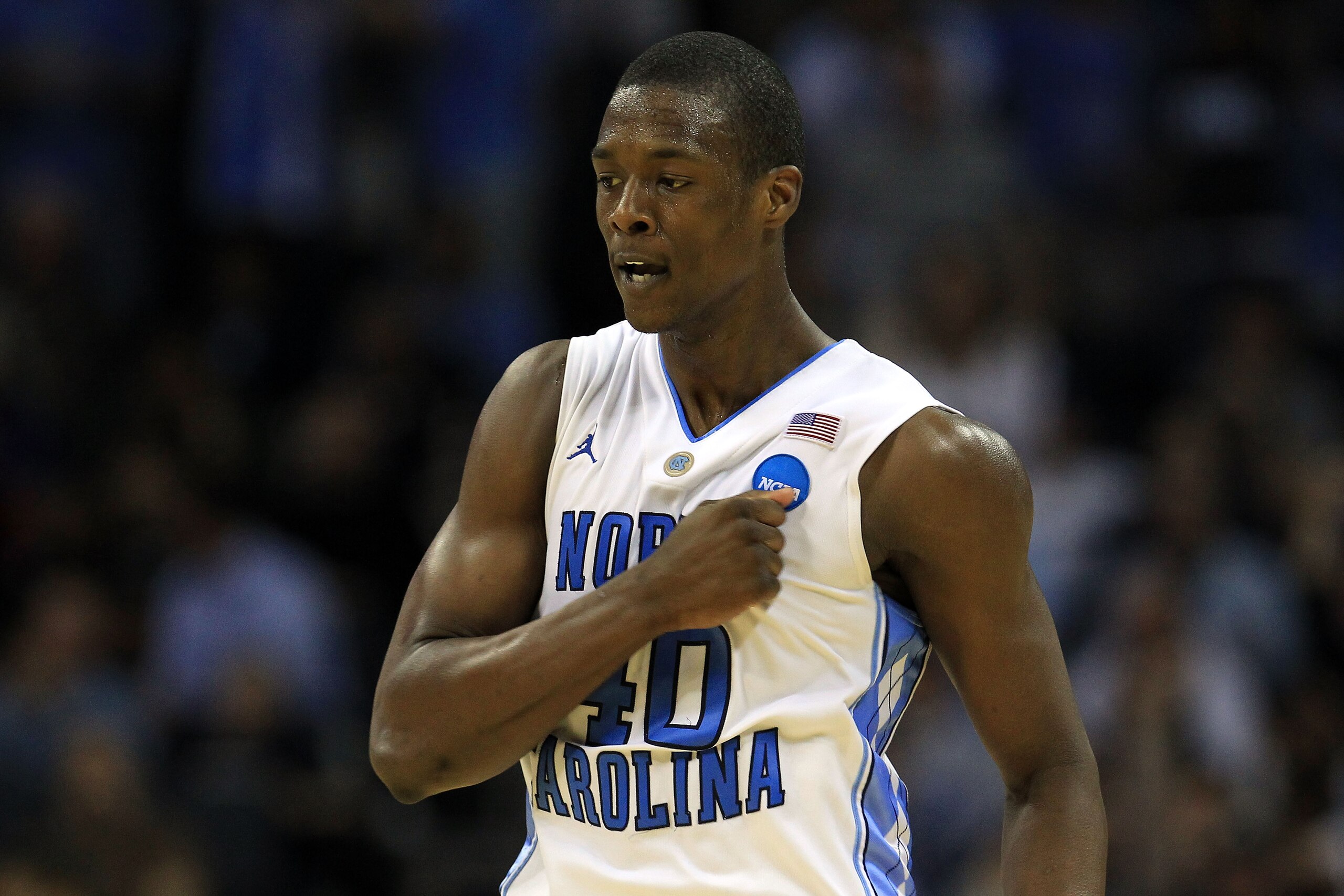 CHARLOTTE, NC - MARCH 20:  Harrison Barnes #40 of the North Carolina Tar Heels reacts in the second half while taking on the Washington Huskies during the third round of the 2011 NCAA men's basketball tournament at Time Warner Cable Arena on March 20, 201