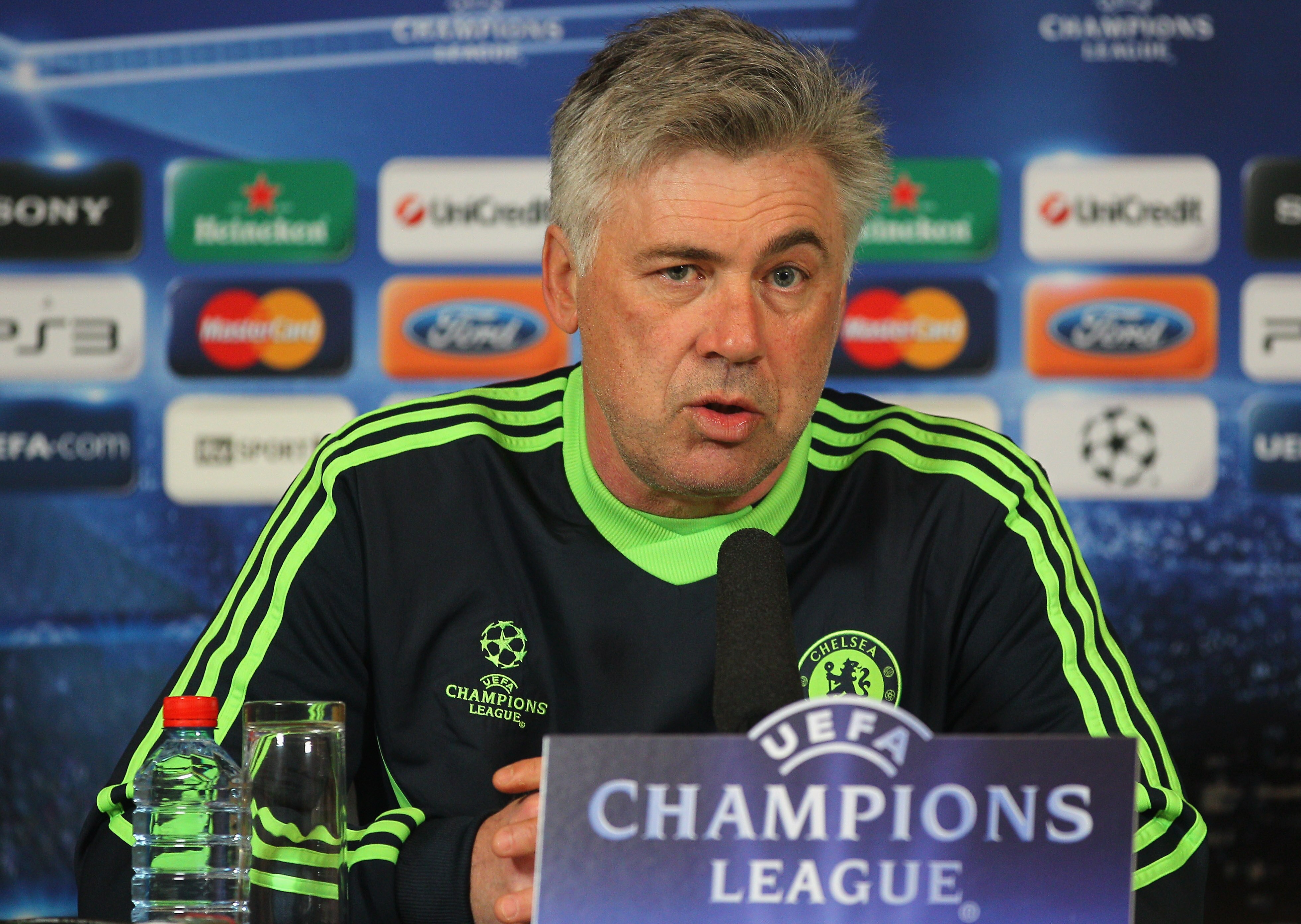 COBHAM, ENGLAND - MARCH 15: Carlo Ancelotti of Chelsea talks to the media during a press conference prior to the UEFA Champions League round of 16 second leg match between Chelsea and FC Copenhagen on March 15, 2011 in Cobham, England. (Photo by Clive R COBHAM, ENGLAND - MARCH 15: Carlo Ancelotti of Chelsea talks to the media during a press conference prior to the UEFA Champions League round of 16 second leg match between Chelsea and FC Copenhagen on March 15, 2011 in Cobham, England. (Photo by Clive R