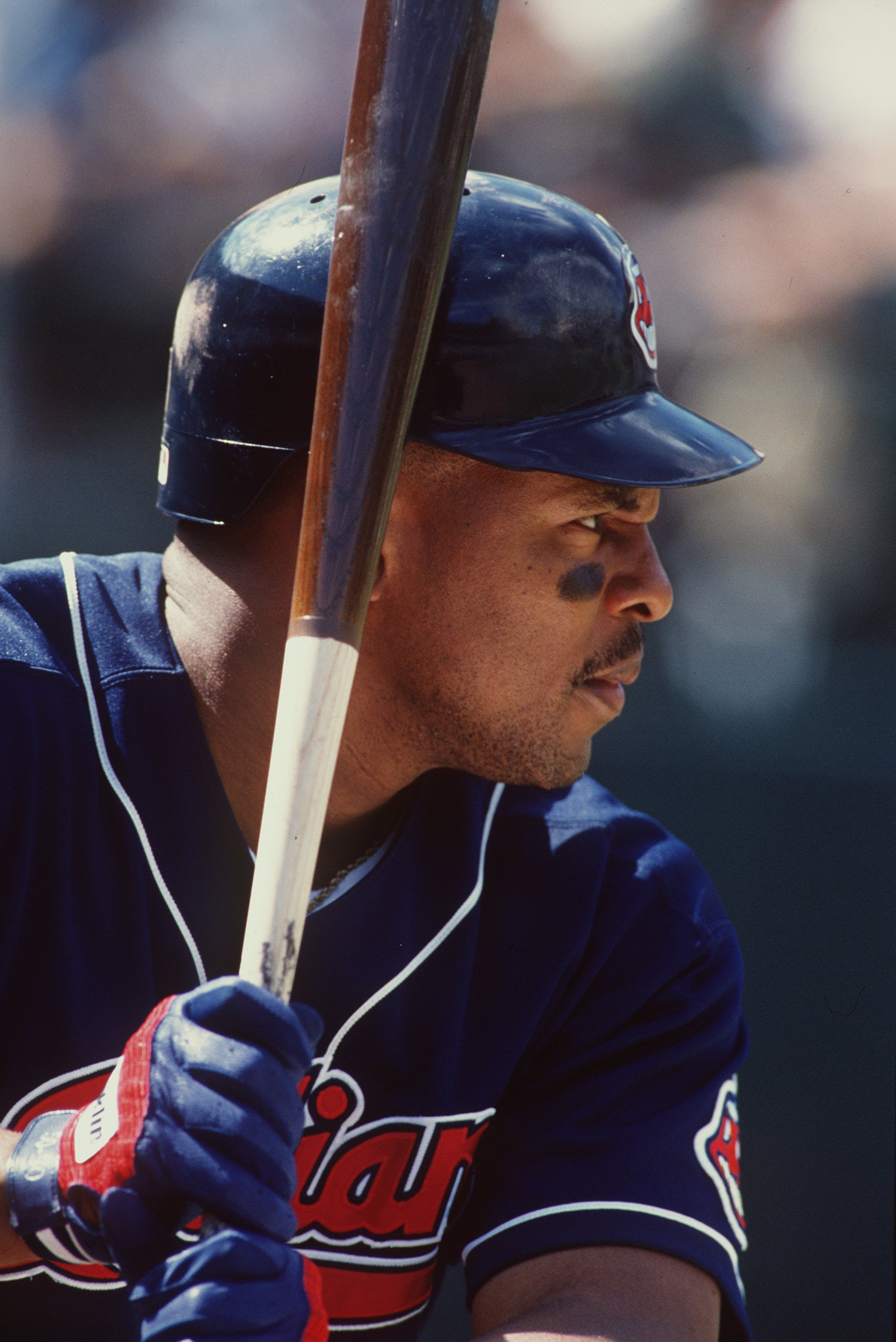 10 Aug 1996: Outfielder Albert Belle of the Cleveland Indians stares back at the pitchers mound as he awaits the arrival of the ball during an at-bat in the Indians 5-1 loss to the Oakland A''s at the Alemeda County Coliseum in Oakland, California. Mand 10 Aug 1996: Outfielder Albert Belle of the Cleveland Indians stares back at the pitchers mound as he awaits the arrival of the ball during an at-bat in the Indians 5-1 loss to the Oakland A''s at the Alemeda County Coliseum in Oakland, California. Mand