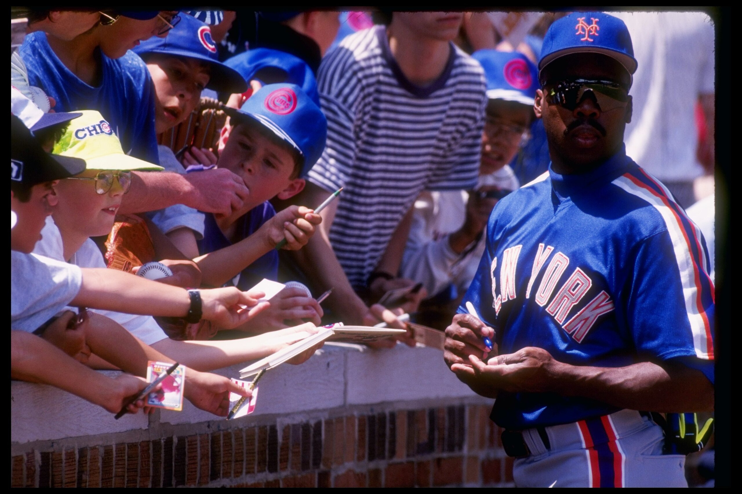 Vince Coleman of the New York Mets looks on during a game at Shea Stadium in Flushing, New York.