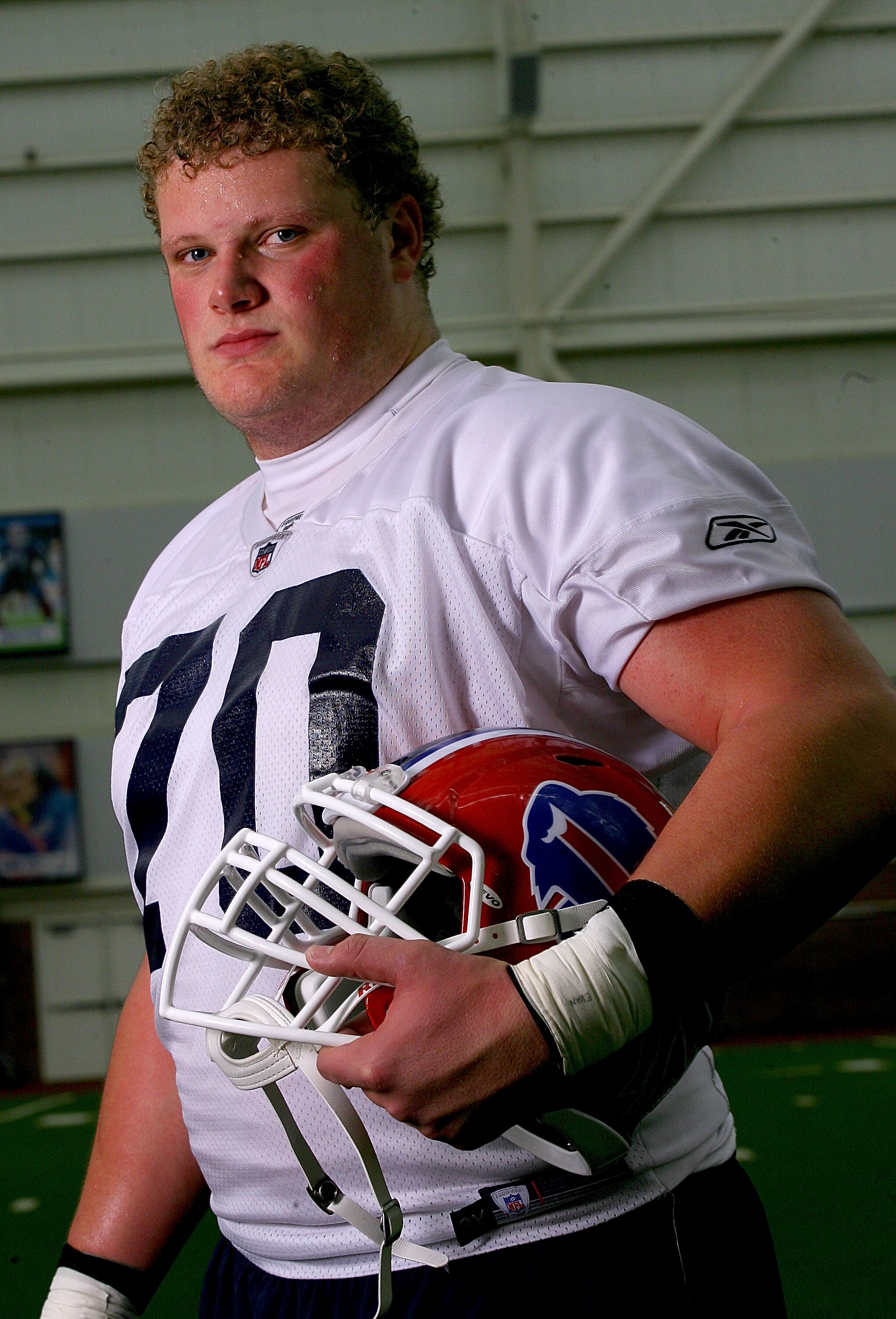 ORCHARD PARK, NY - MAY 01:  Eric Wood #70, 2009 first round draft pick of the Buffalo Bills  poses during Buffalo Bills minicamp at the Buffalo Bills Fieldhouse on May 1, 2009 in Orchard Park, New York.  (Photo by Rick Stewart/Getty Images)
