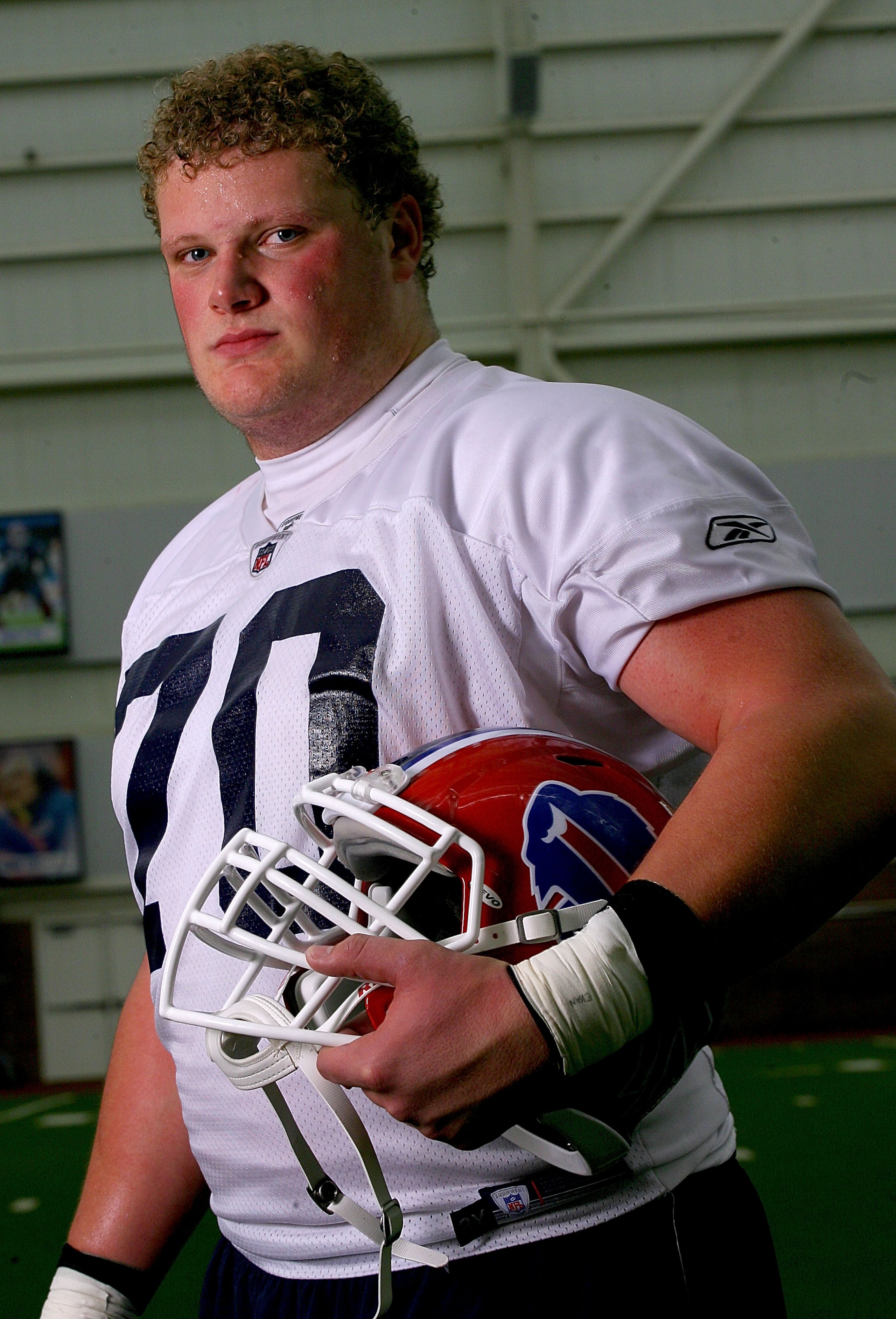 ORCHARD PARK, NY - MAY 01:  Eric Wood #70, 2009 first round draft pick of the Buffalo Bills  poses during Buffalo Bills minicamp at the Buffalo Bills Fieldhouse on May 1, 2009 in Orchard Park, New York.  (Photo by Rick Stewart/Getty Images)
